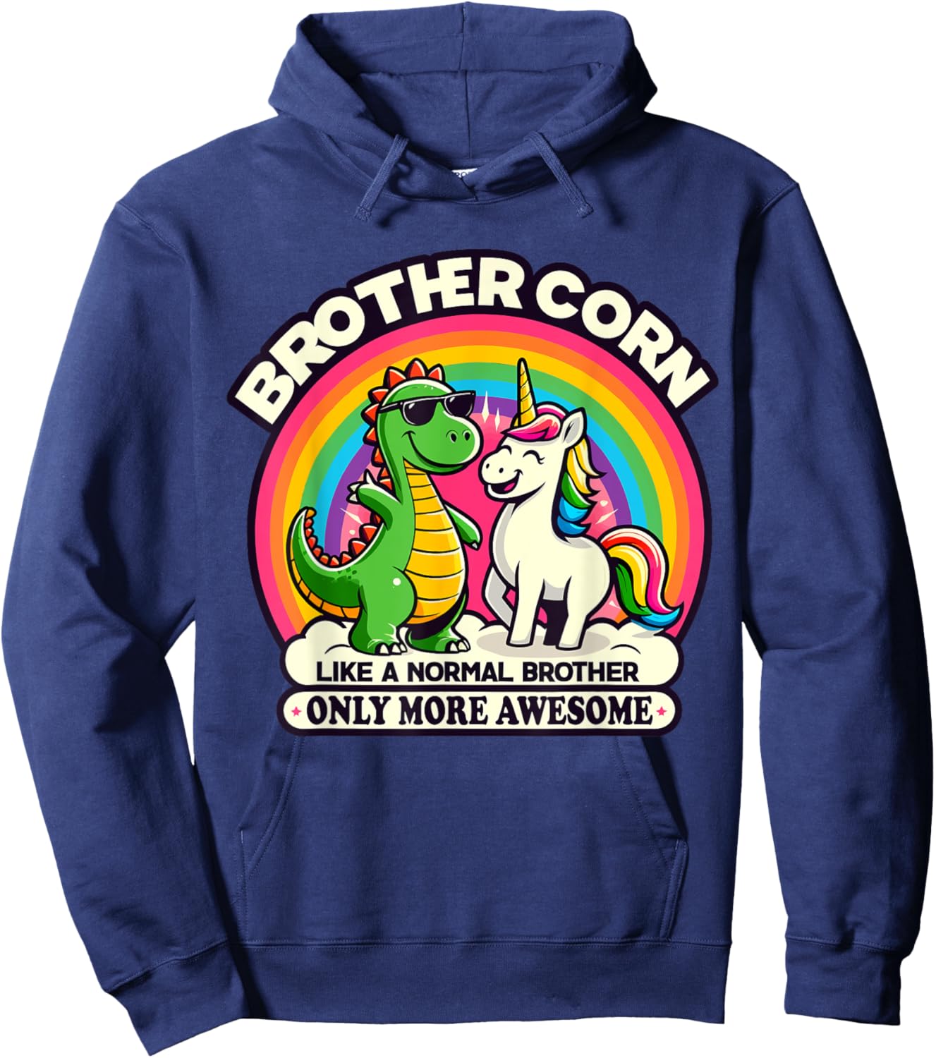 Brothercorn Funny Unicorn Riding T-Rex For Boys Kids Retro Hoodie - Hoodie | Navy