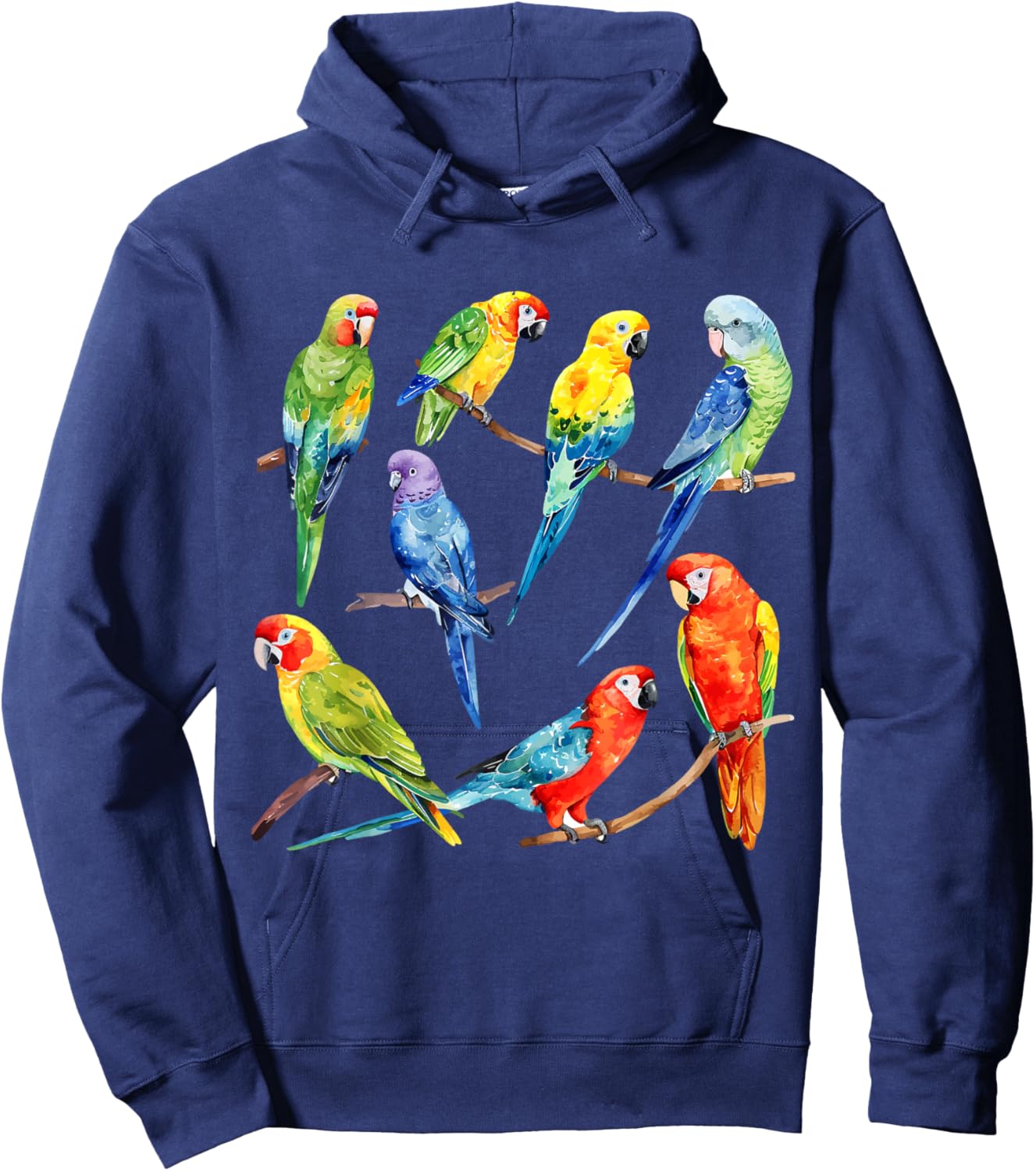 Colorful Parrot Watercolor Hoodie - Hoodie | Navy