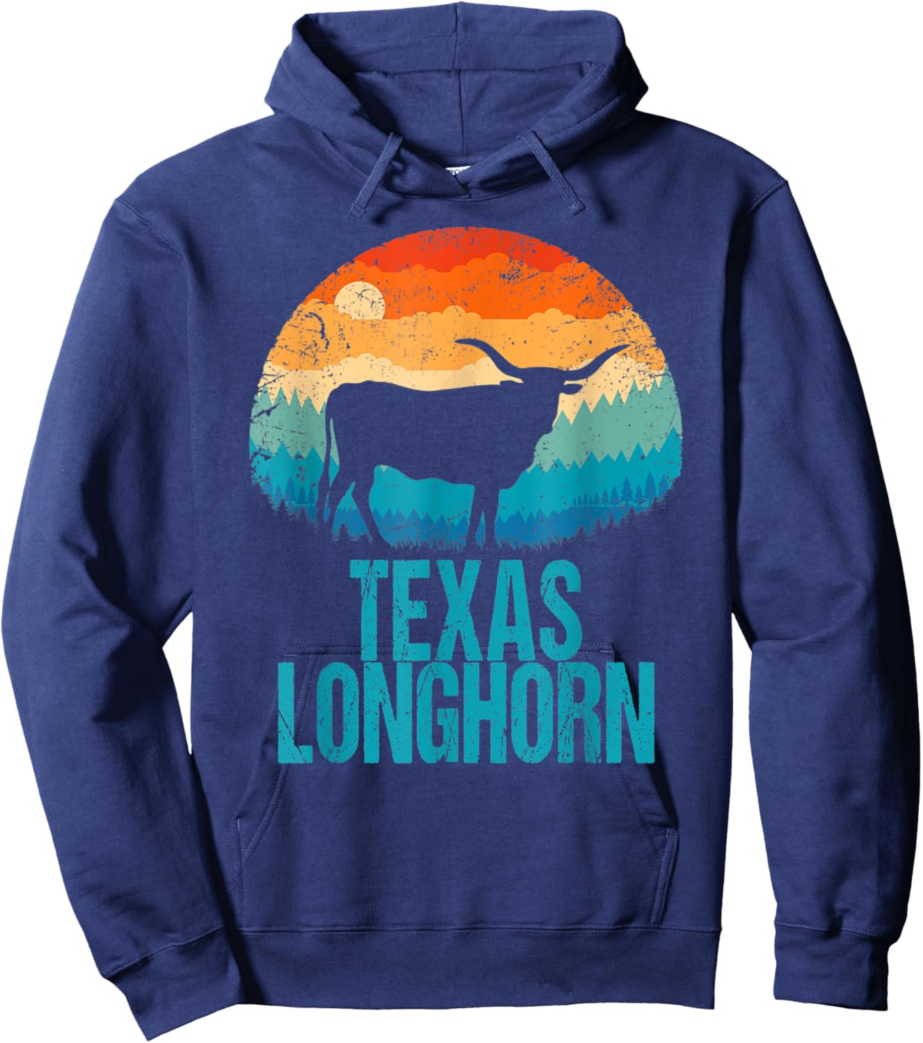 Texas Longhorn Cow Vintage Texan Cattle Herd Retro Star Hoodie - Hoodie | Navy