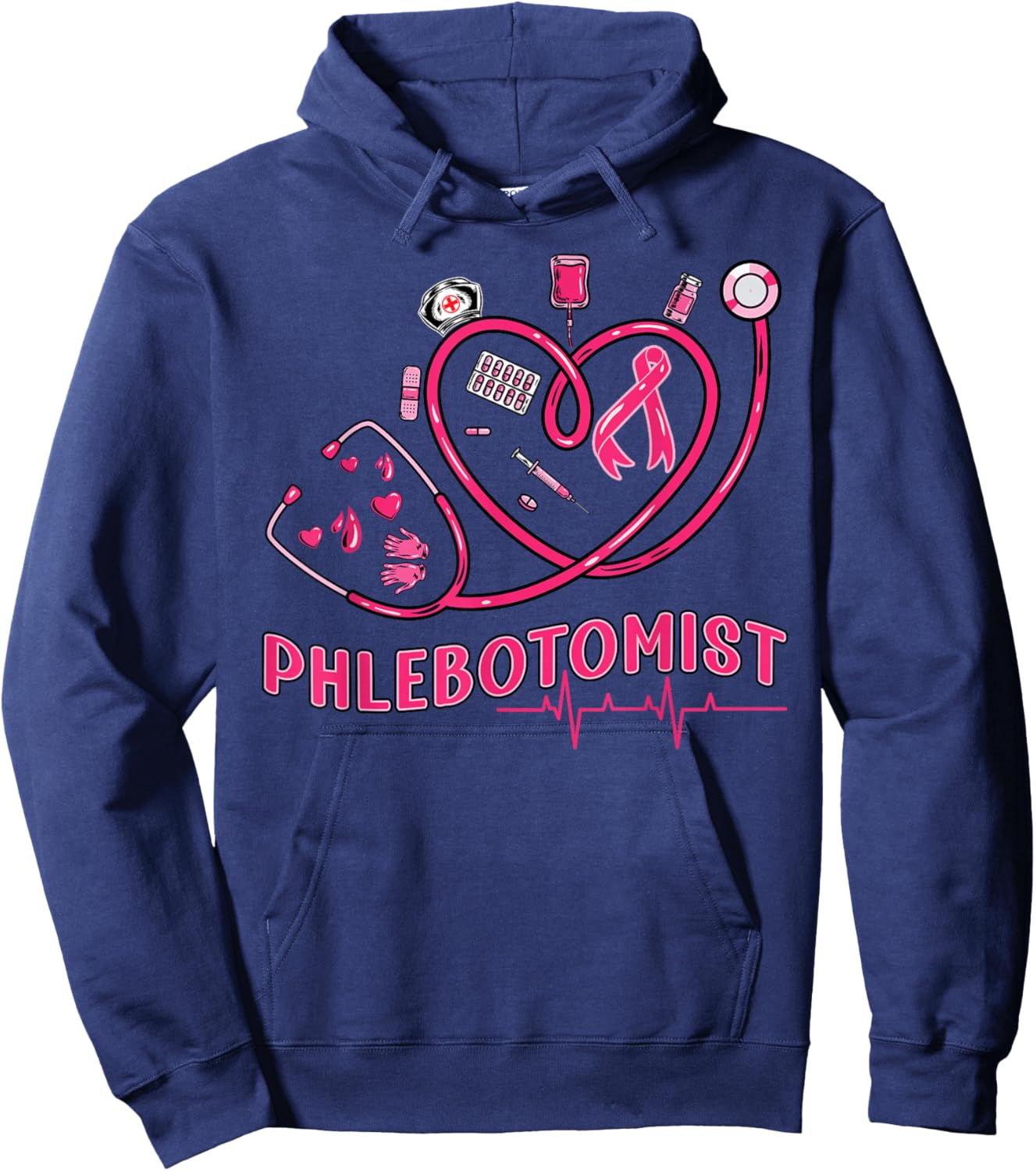 Phlebotomist Heart Phlebotomy Nurse Tech Gift Hoodie - Hoodie | Navy