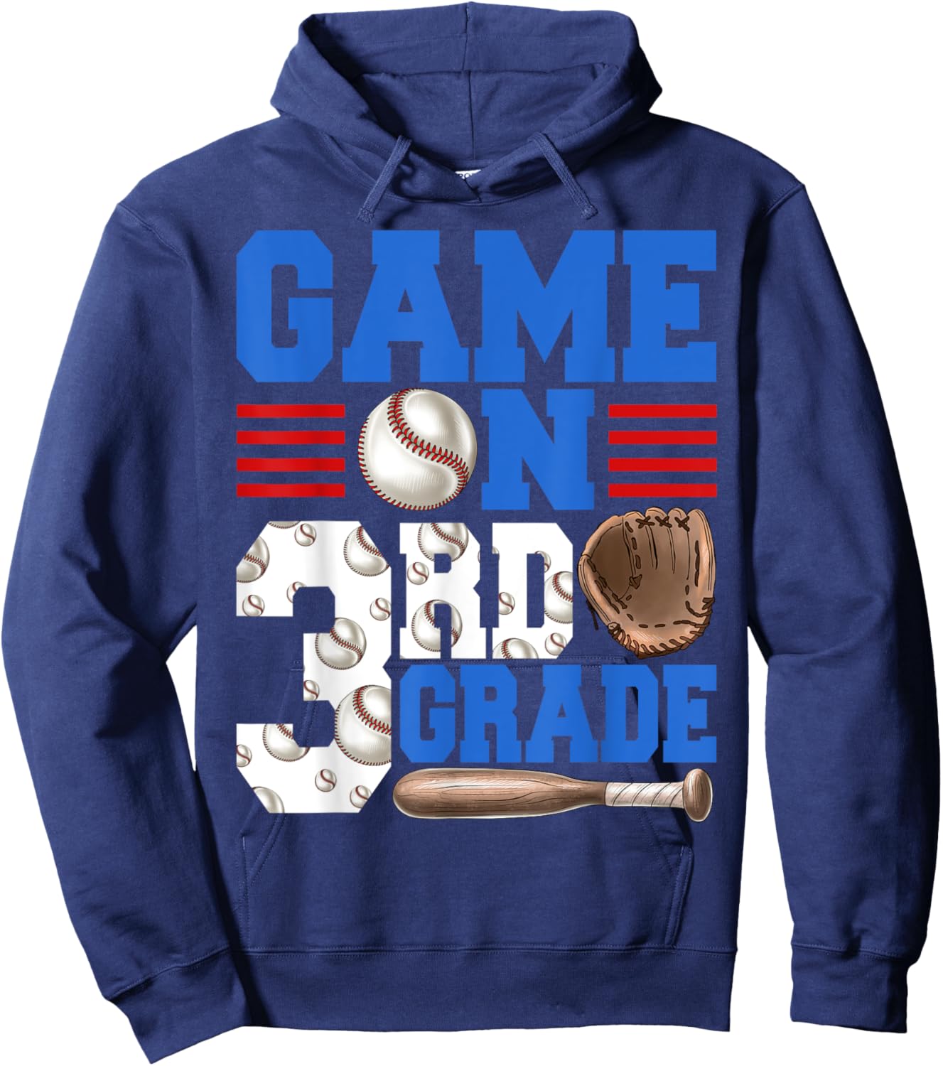 Game On 3rd Grade With Baseball Player First Day Of School Hoodie - Hoodie | Navy
