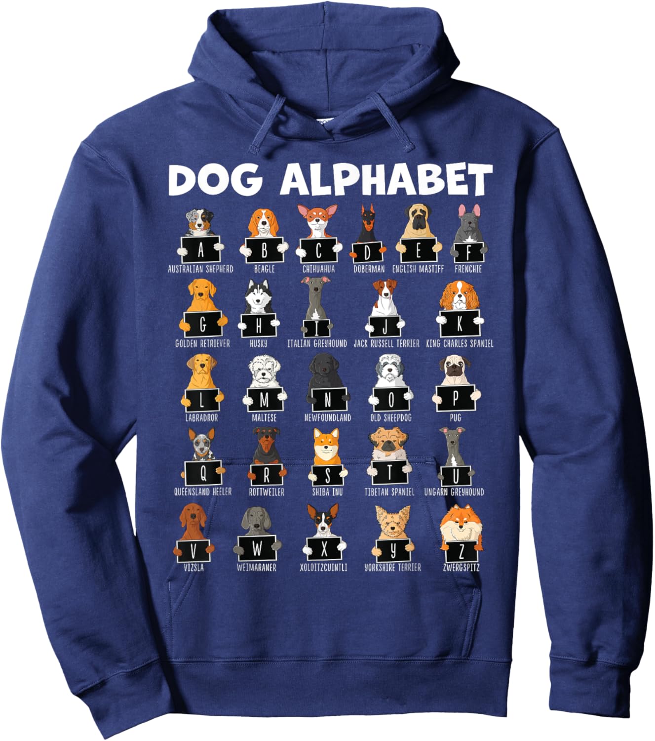 Types Of Dogs Alphabet A-Z ABC Dog Identification Women Girls Kids Hoodie - Hoodie | Navy