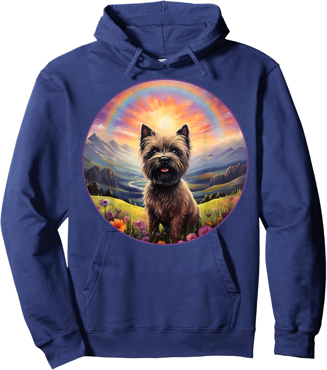 Cairn Terrier Rainbow Bridge Cute Memorial Puppy Dog Art Men Women Girls Kids Hoodie - Hoodie | Navy