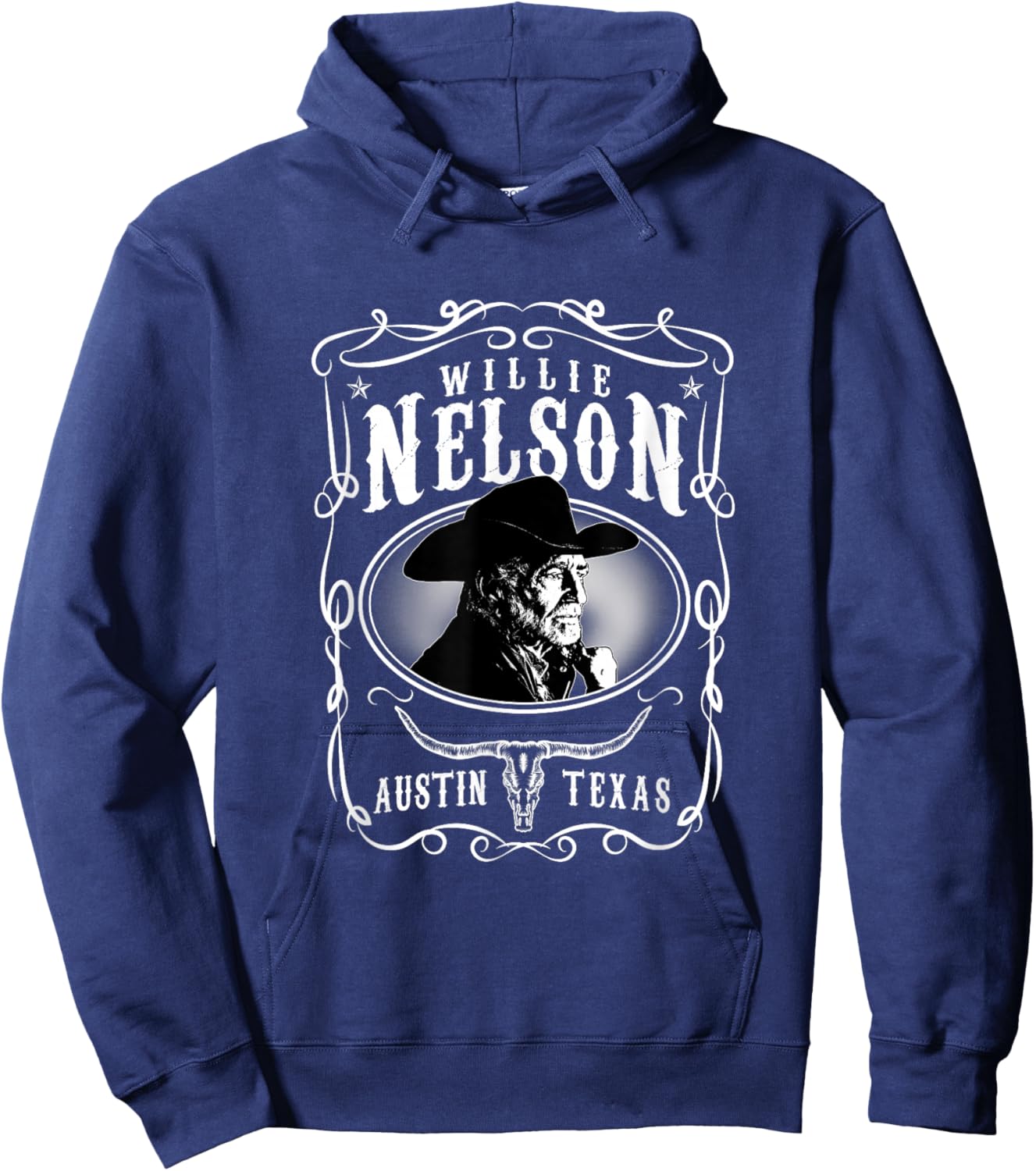 Willie Nelson -Adult Black Cotton , Small, Short Sleeve, , Classic Fit Hoodie - Hoodie | Navy