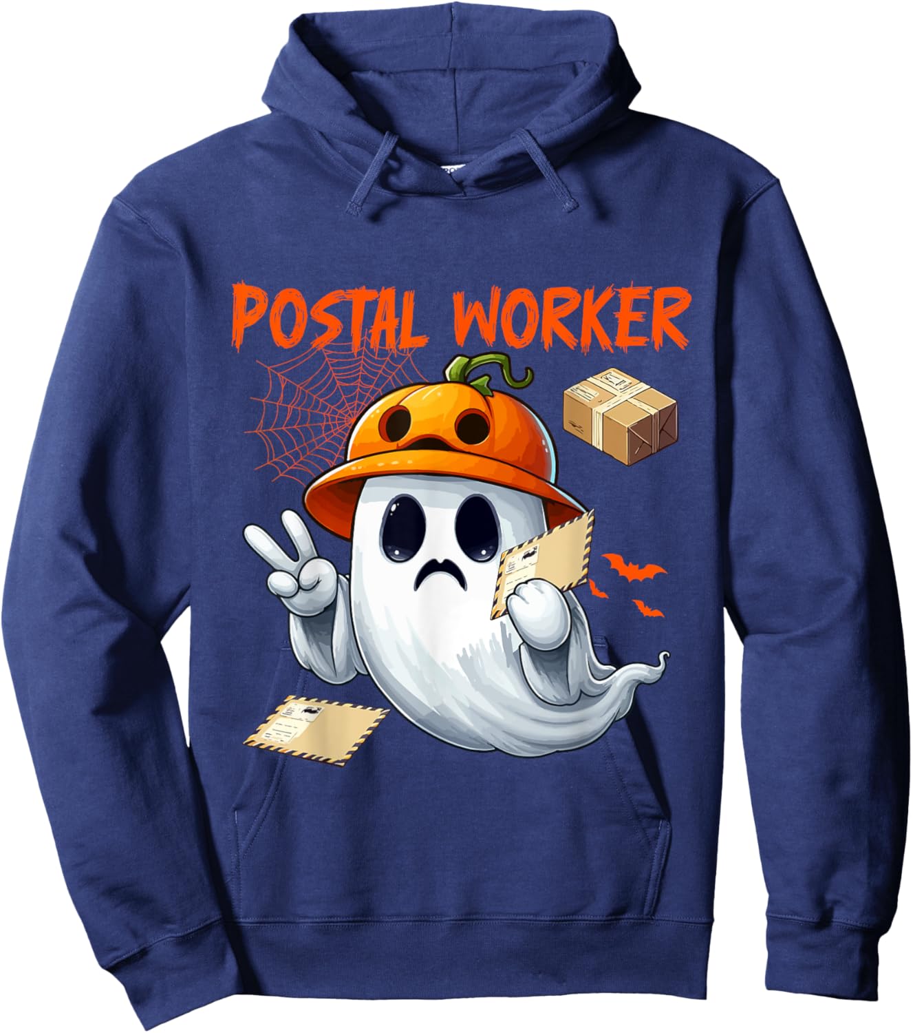Postal Worker Job Halloween Ghost Boo Pumpkin Matching Team Hoodie - Hoodie | Navy
