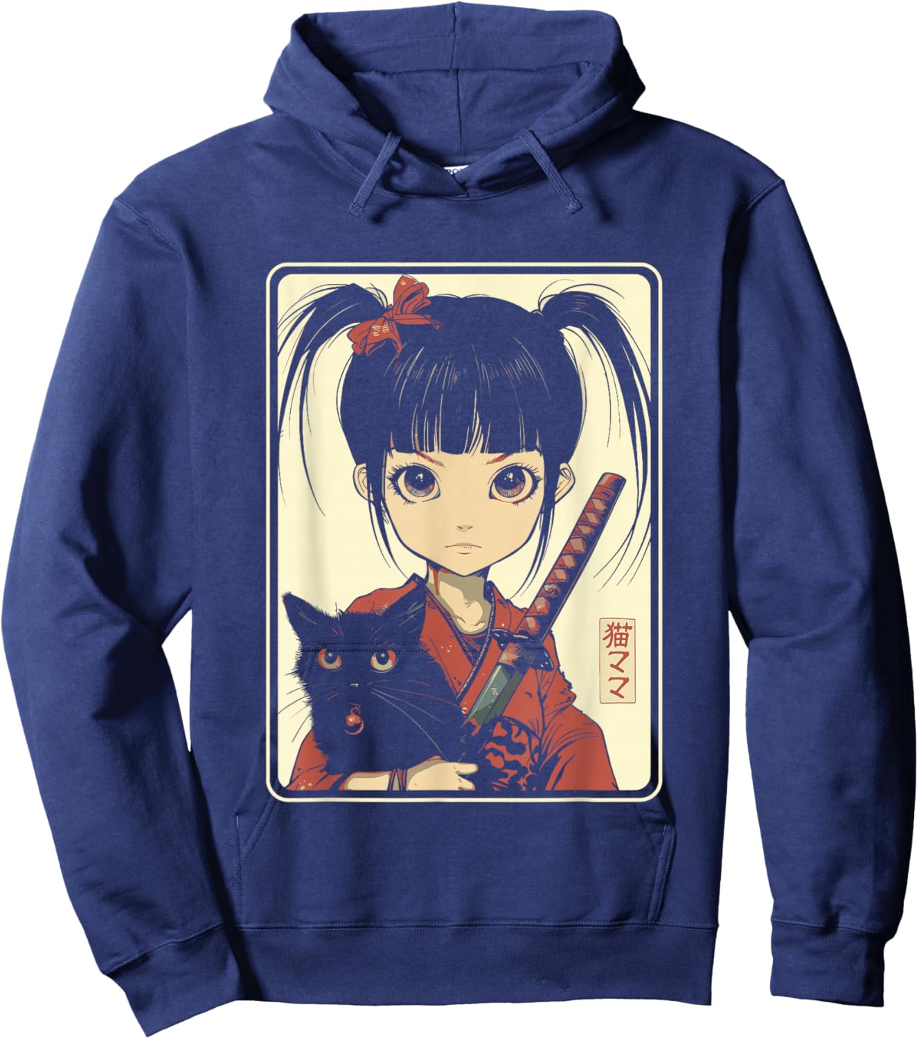 Japanese Gothic Kawaii Anime Samurai Cat Mom Woman Girls Hoodie - Hoodie | Navy