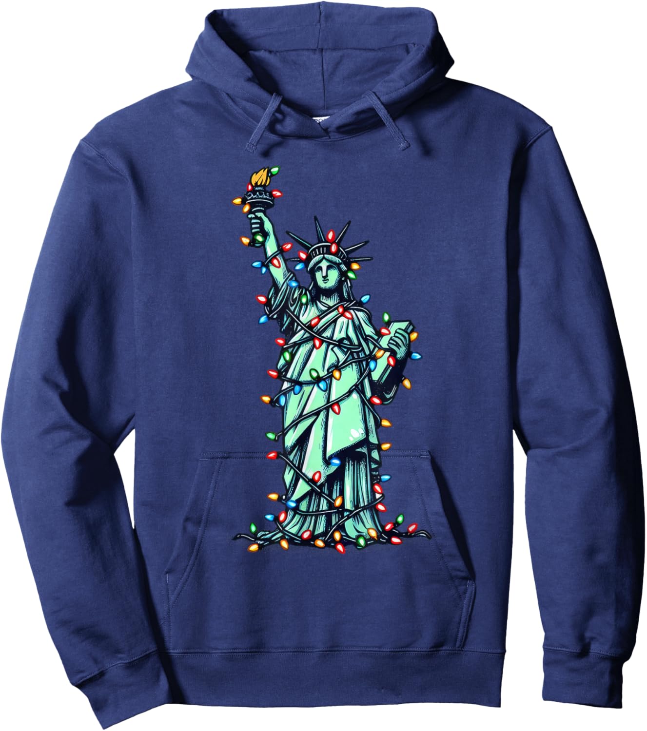 American Patriotic Xmas Outfit Cute Santa Statue of Liberty Hoodie - Hoodie | Navy