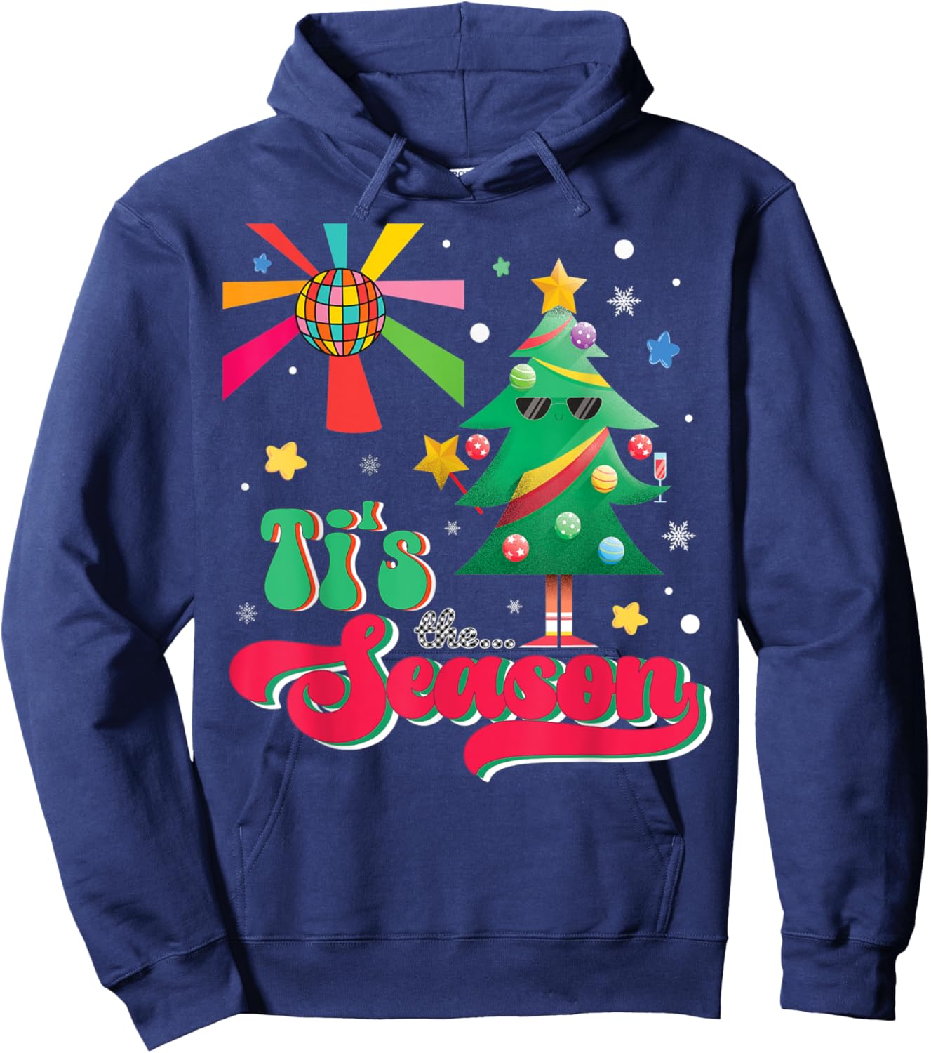 Disco Christmas Tree Tis The Season Christmas Party 70s 80s Hoodie - Hoodie | Navy