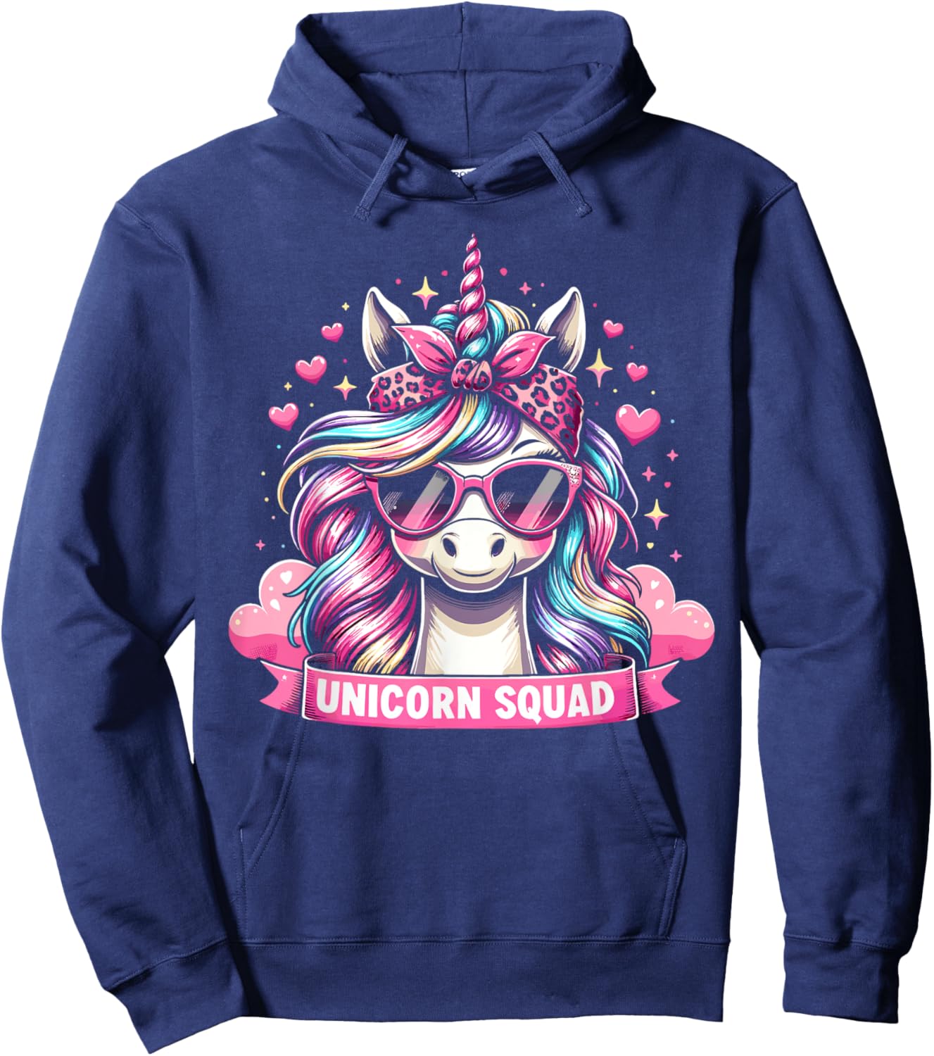 Unicorn Squad - Graceful Unicorn with leopard Bandana Hoodie - Hoodie | Navy