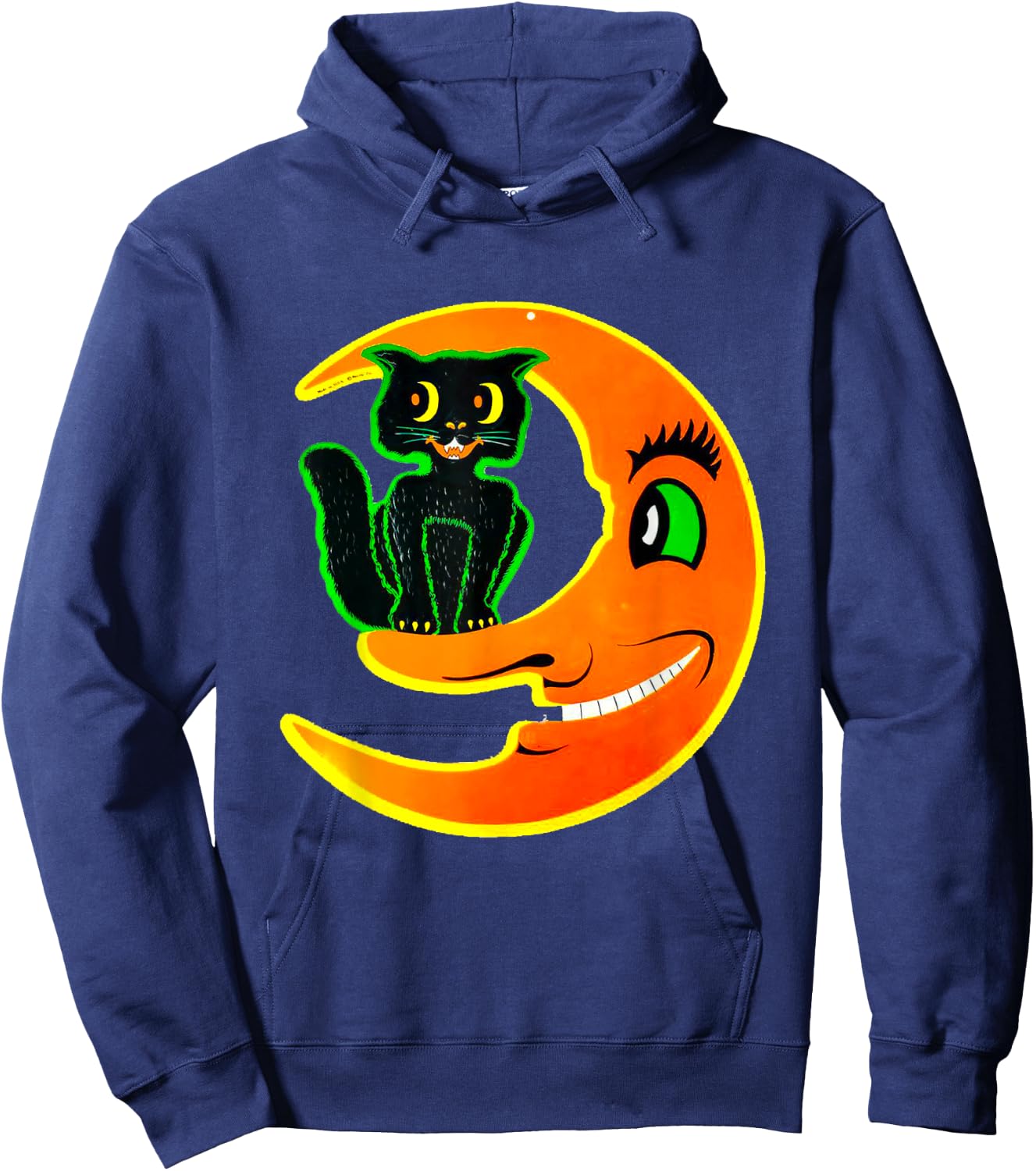Vintage Halloween Beistle Cat on the Moon Horror Gift Hoodie - Hoodie | Navy