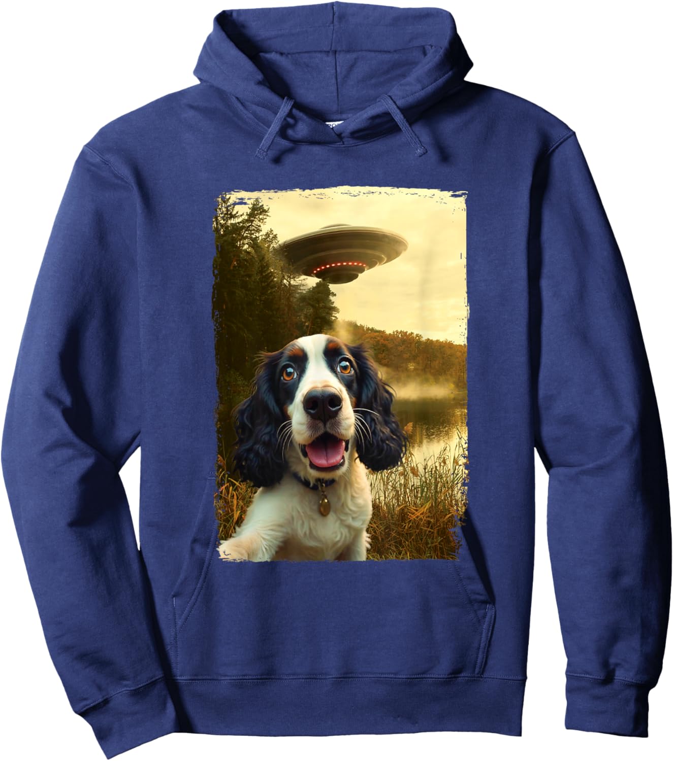 Funny English Cocker Spaniel Dog UFO Encounter Selfie Aliens Hoodie - Hoodie | Navy