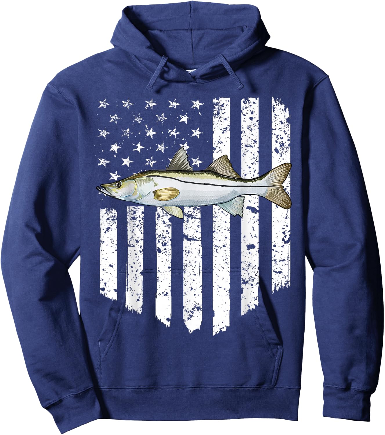 Black White American Flag Snook 4th Of July Fish Hoodie - Hoodie | Navy