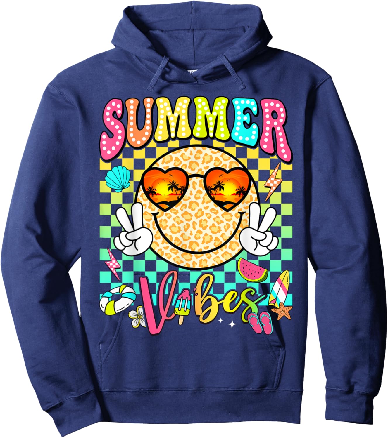 Groovy Summer Vibes Women Girl Kids Summer Beach Vacation Hoodie - Hoodie | Navy