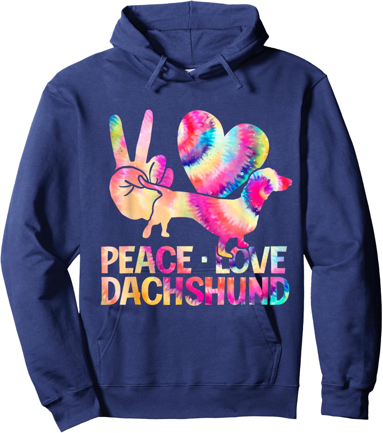 Hippie Dog Cute Animal Lover Gift Wiener Tie Dye Dachshund Hoodie - Hoodie | Navy
