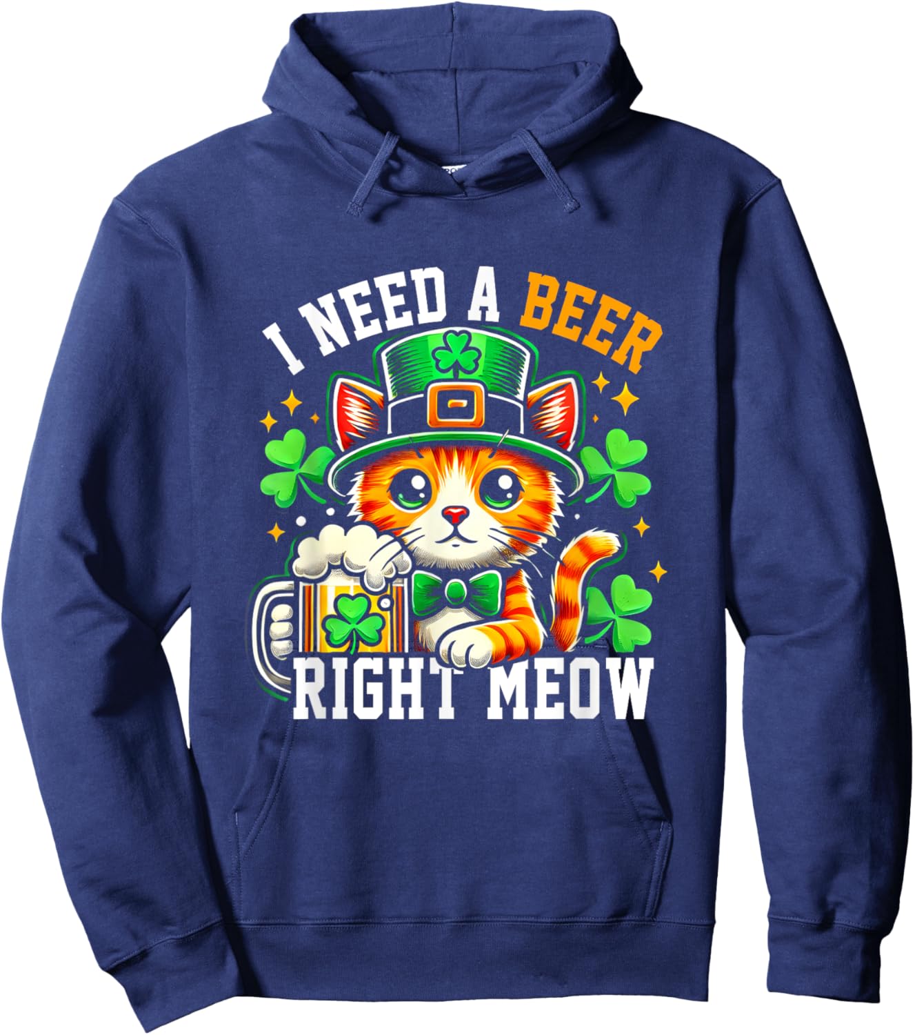 I Need A Beer Right-Meow Irish Beer Cat Patrick Day Drinking Hoodie - Hoodie | Navy