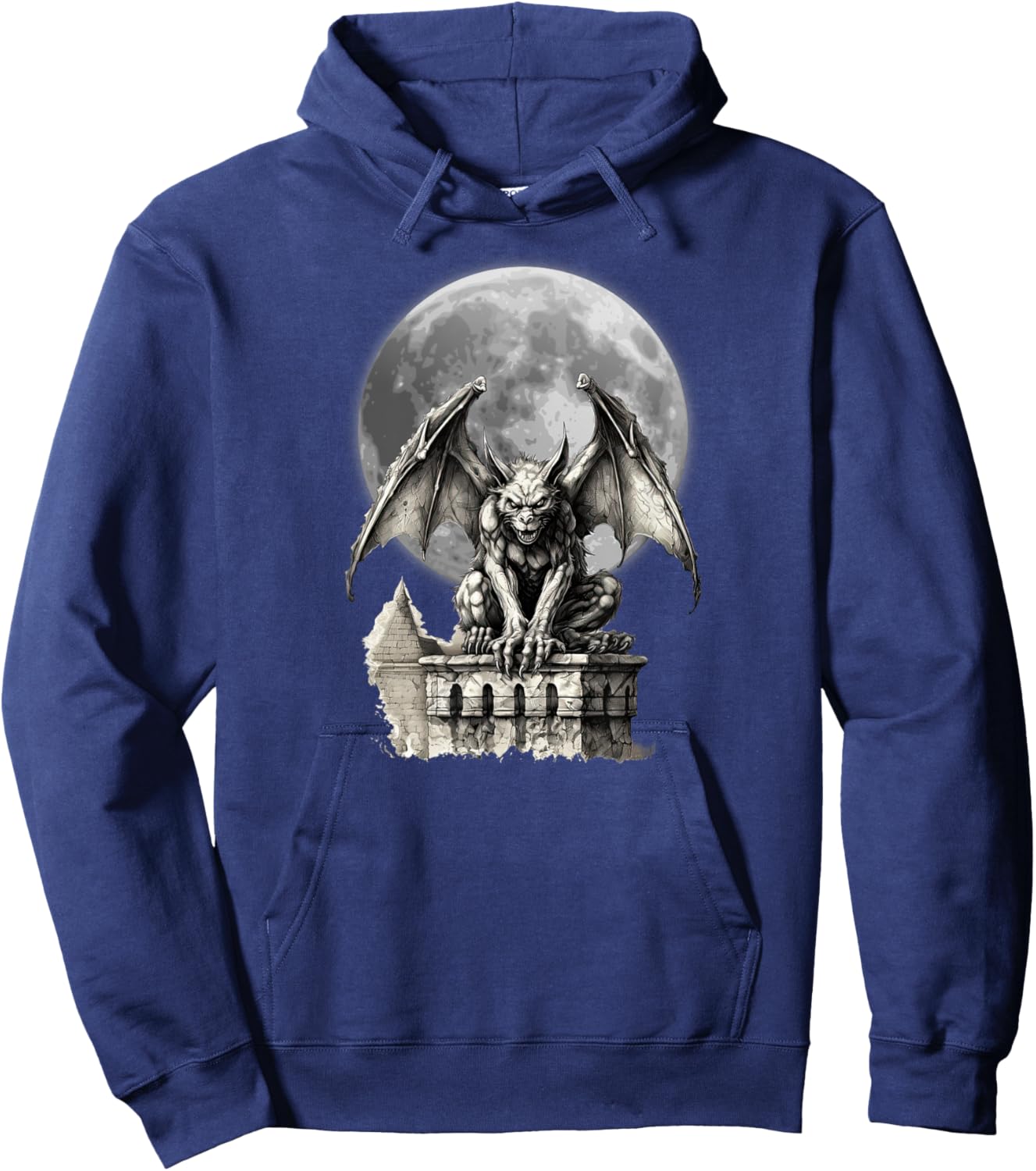 Gargoyle Full Moon Gothic Architecture Goth Dark Aesthetic Hoodie - Hoodie | Navy