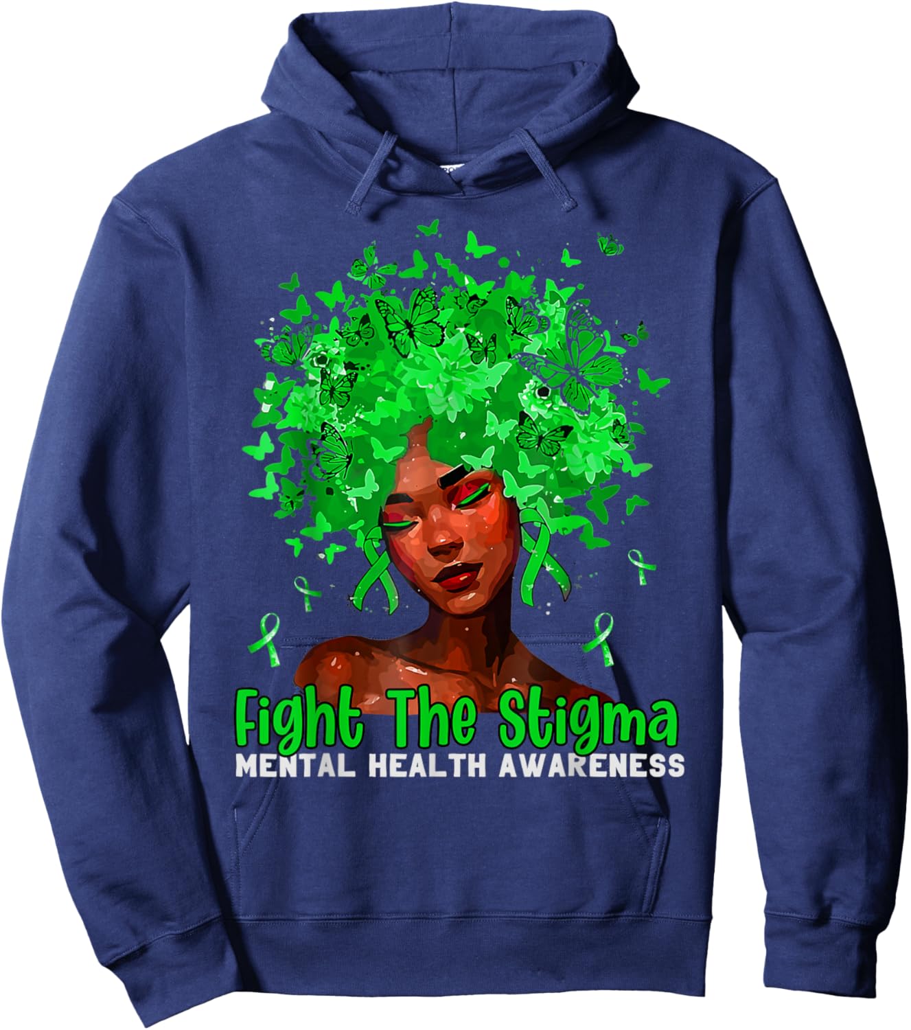 Mental Health Matters Fight The Stigma Afro African American Hoodie - Hoodie | Navy