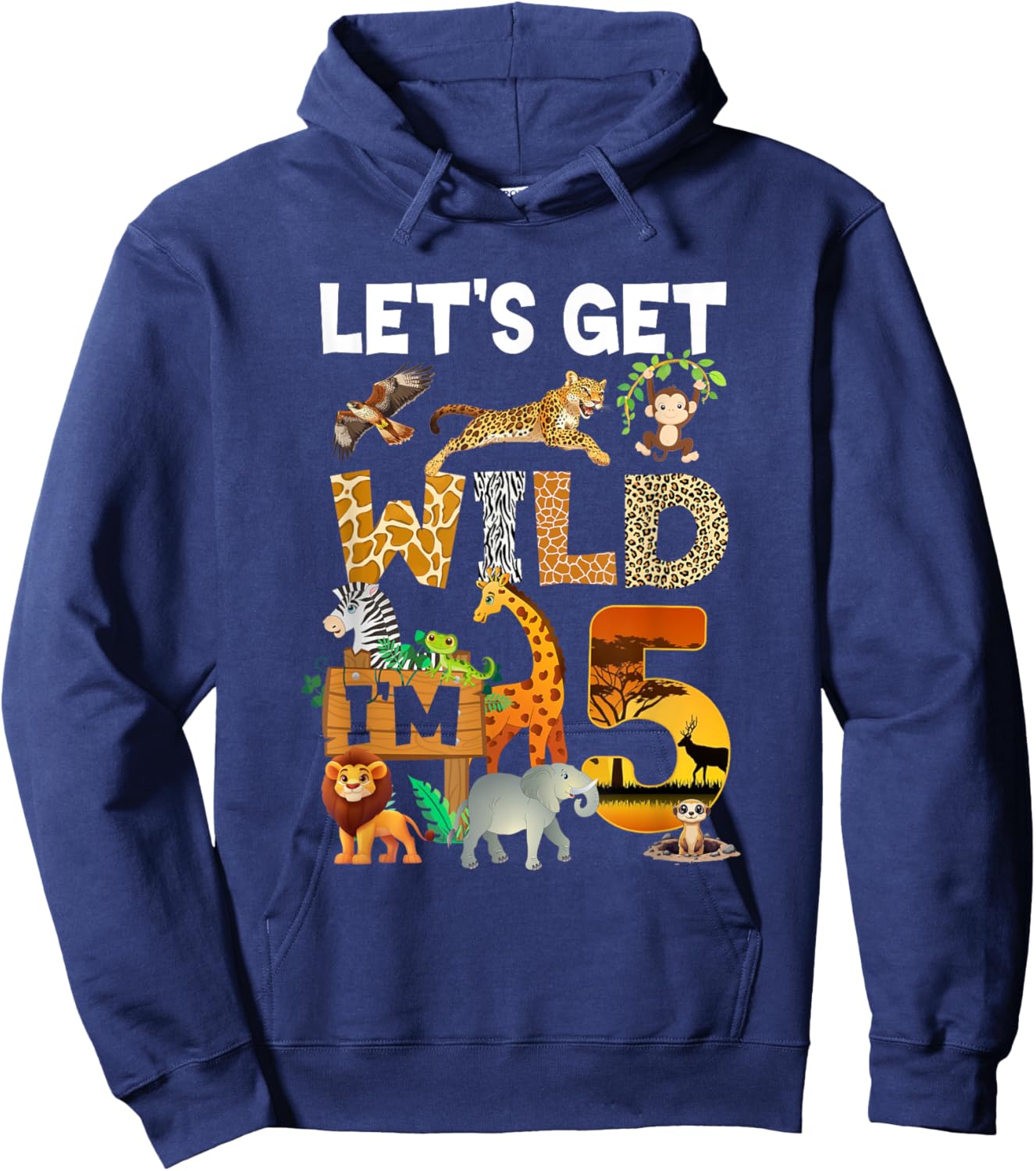 5 Year Old Zoo Birthday Safari Jungle Animal 5Th Bday Hoodie - Hoodie | Navy