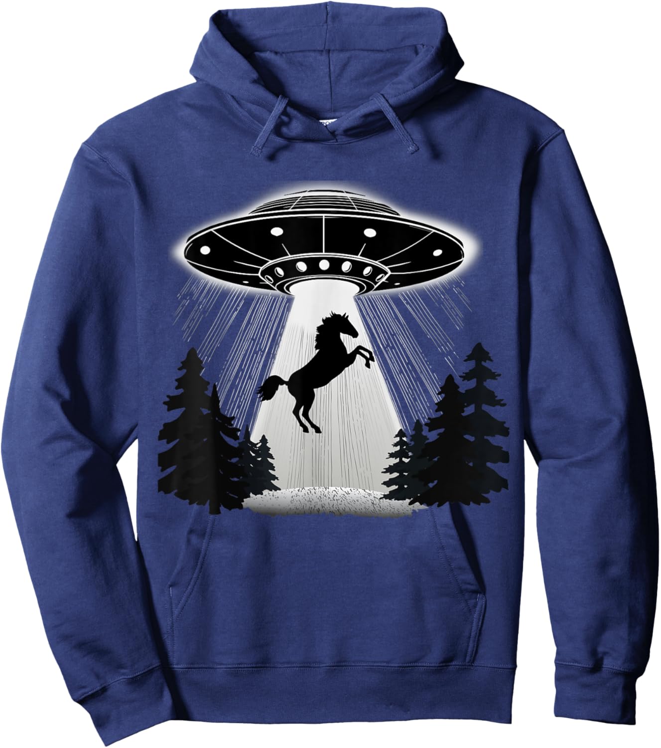 UFO Horse Alien Abduction Flying Saucer Equestrian Cowboy Hoodie - Hoodie | Navy