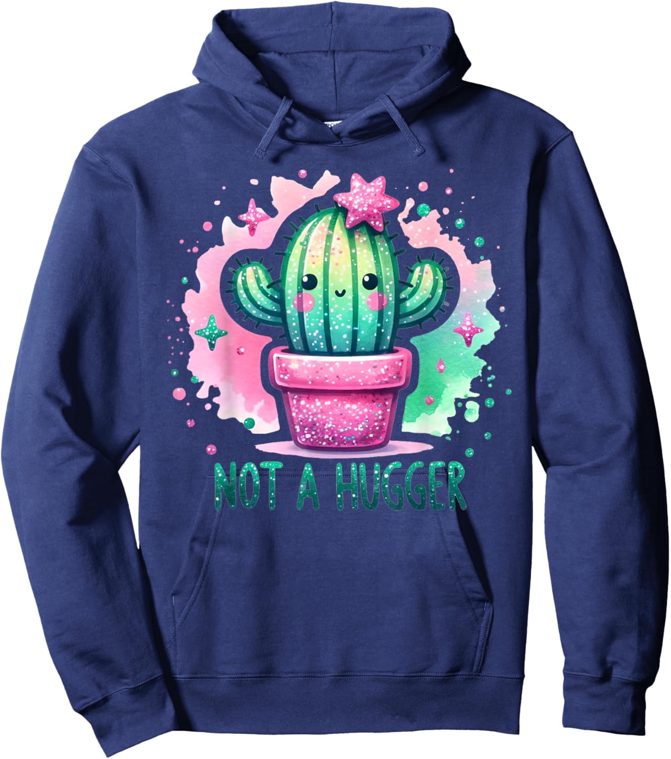 Not A Hugger Funny Vintage Cactus Cute Girl Women Sarcastic Hoodie - Hoodie | Navy