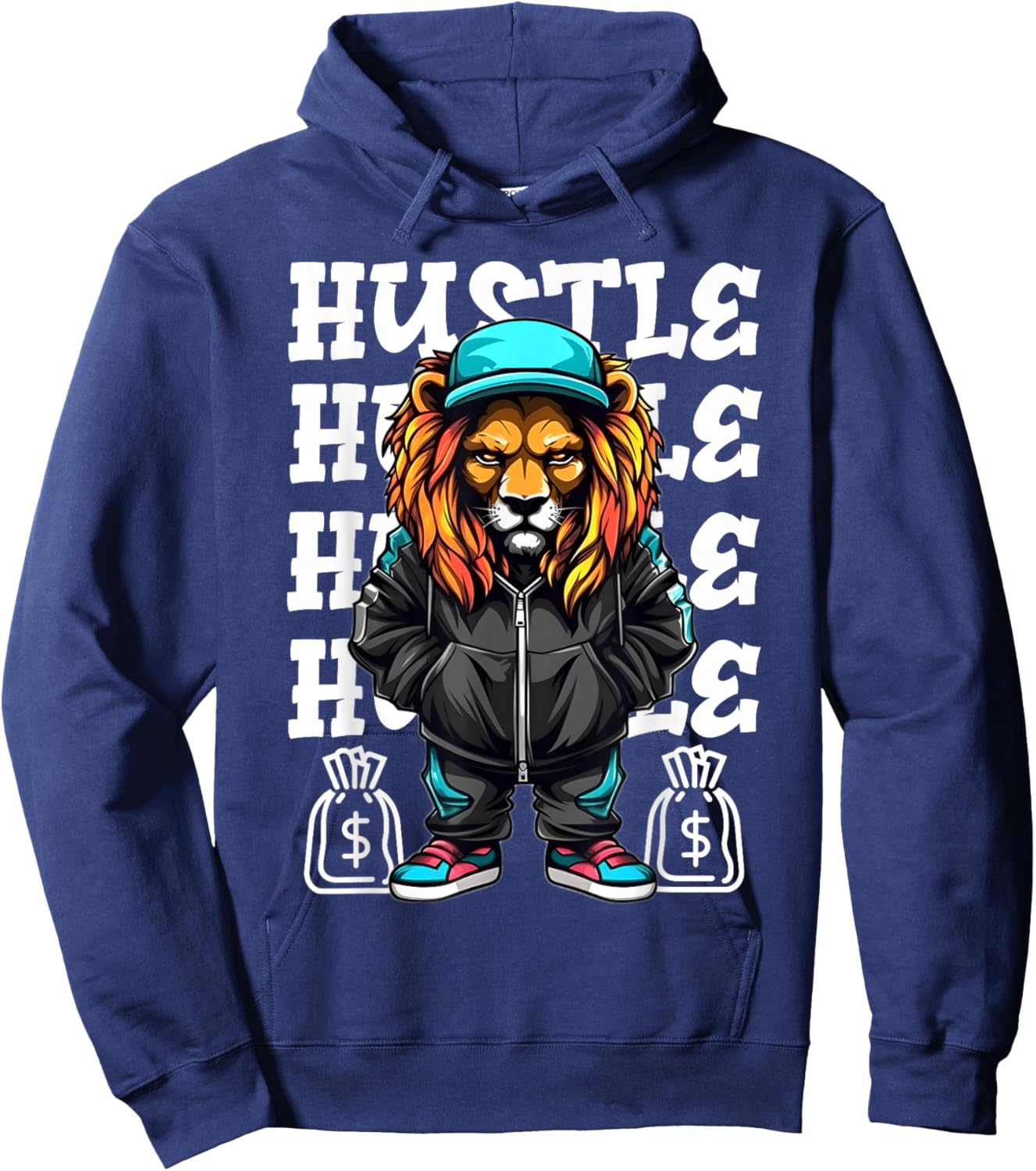 Hip Hop Lion Hustle Money Urban Drip Streetwear Black King Hoodie - Hoodie | Navy