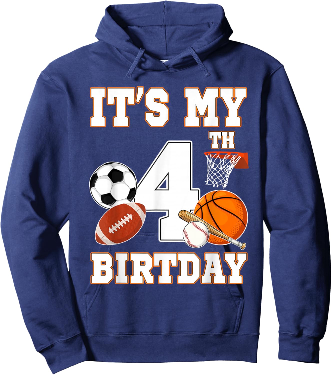 It's my 4th Birthday Sport Balls 4 Year Old Kids Party Hoodie - Hoodie | Navy