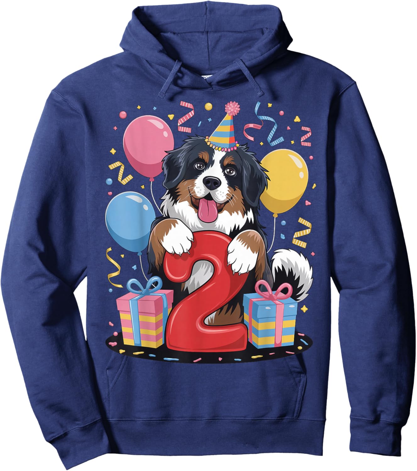 2nd birthday boy girl 2 years old two Bernese Mountain Dog Hoodie - Hoodie | Navy