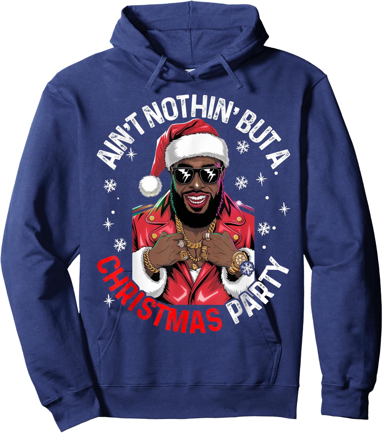 Black African American Santa Claus Christmas Pajama MenWomen Hoodie - Hoodie | Navy