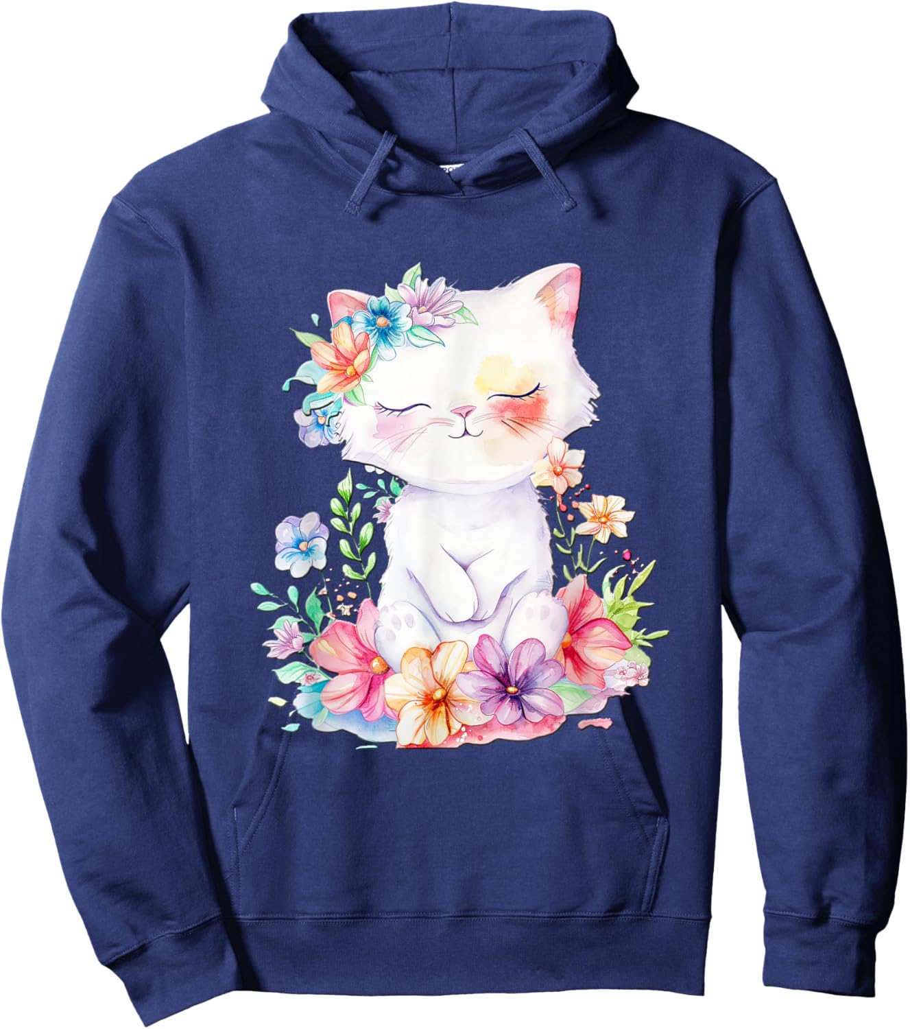 Cat with Flowers Cute Cats Forest Kitten Animal Daughter Hoodie - Hoodie | Navy