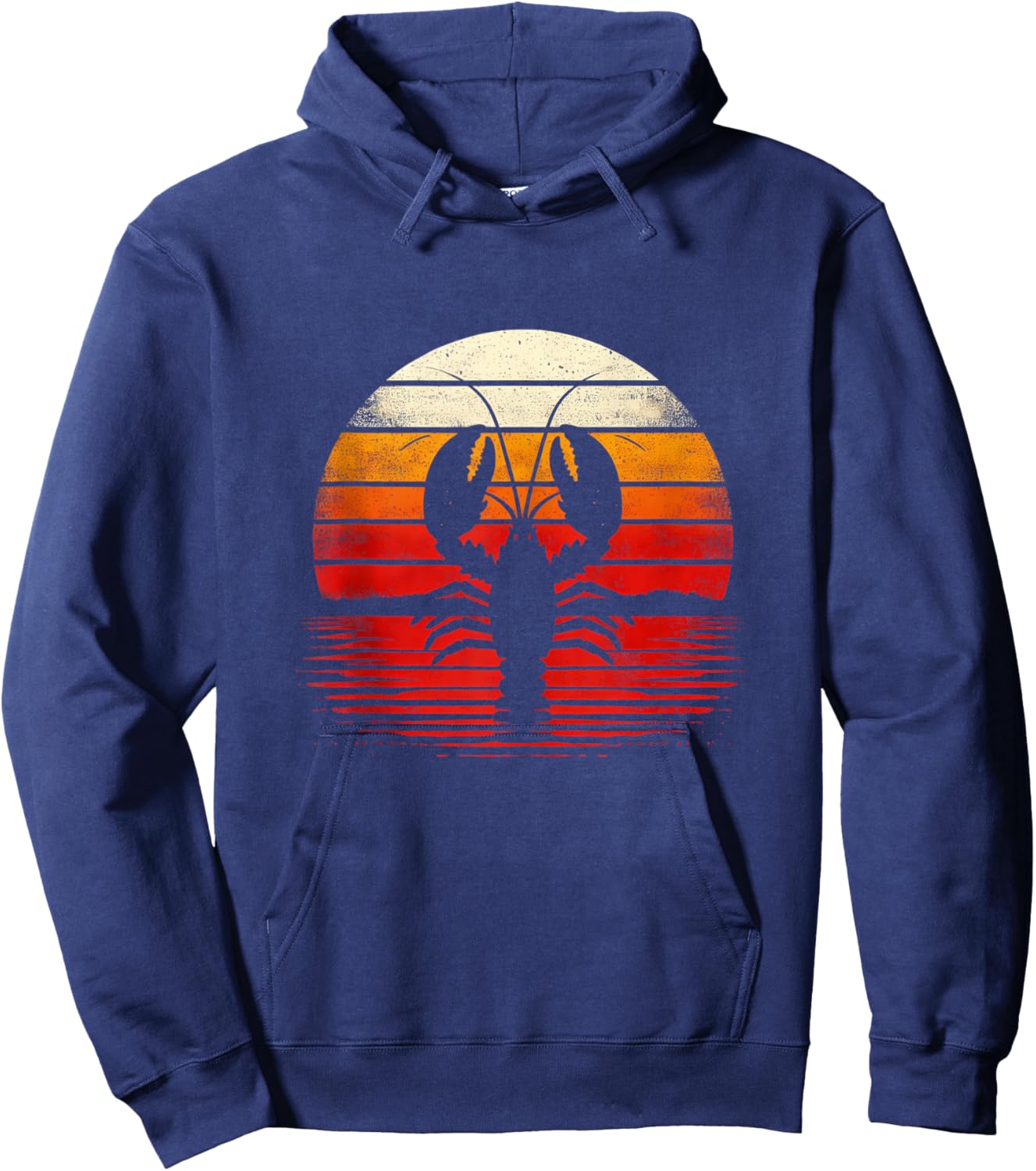 Lobster Sunset Retro Style Safari Vintage 70s Fishing Hoodie - Hoodie | Navy
