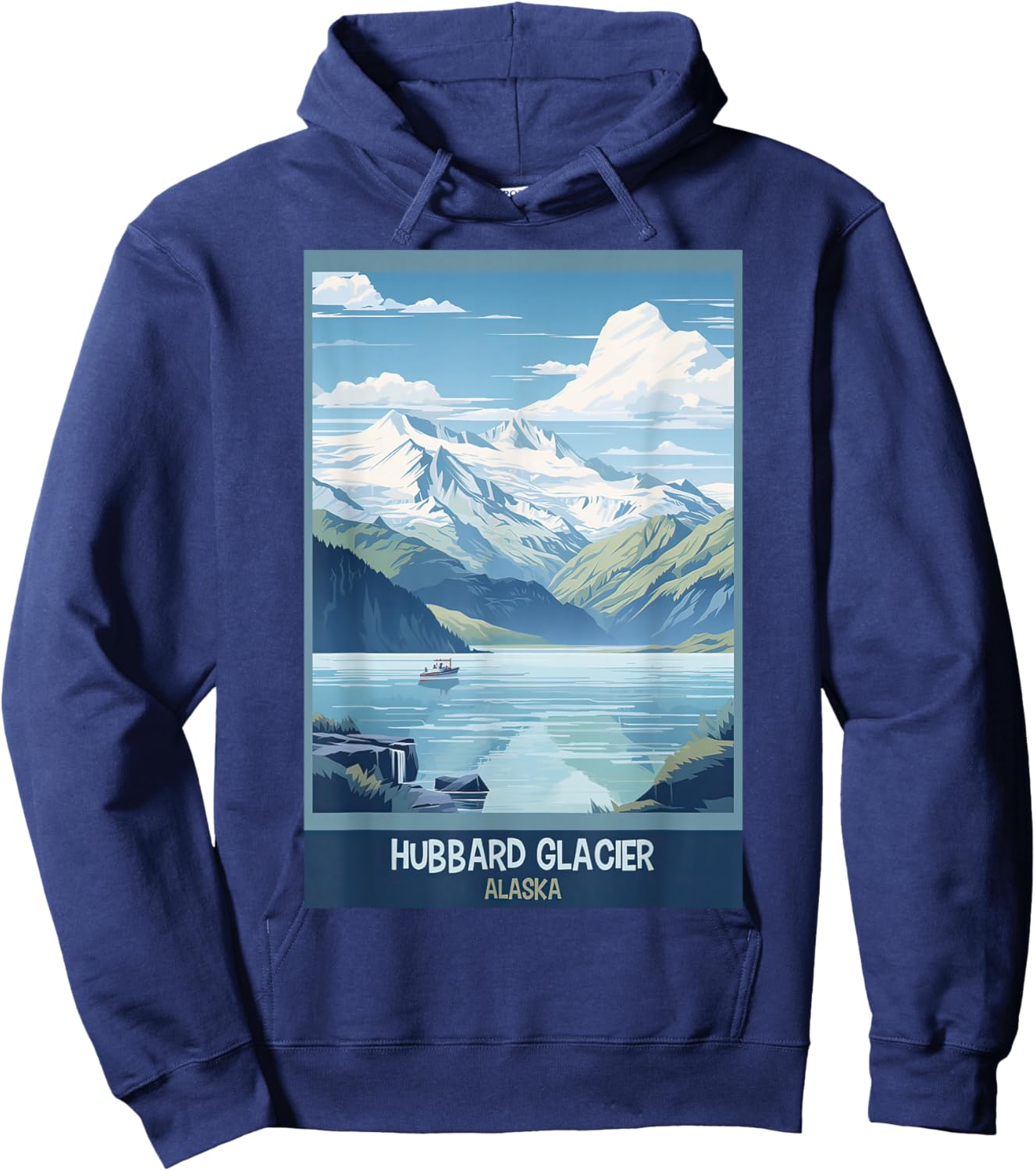 Hubbard Glacier, Alaska Retro Travel Poster Graphic Hoodie - Hoodie | Navy