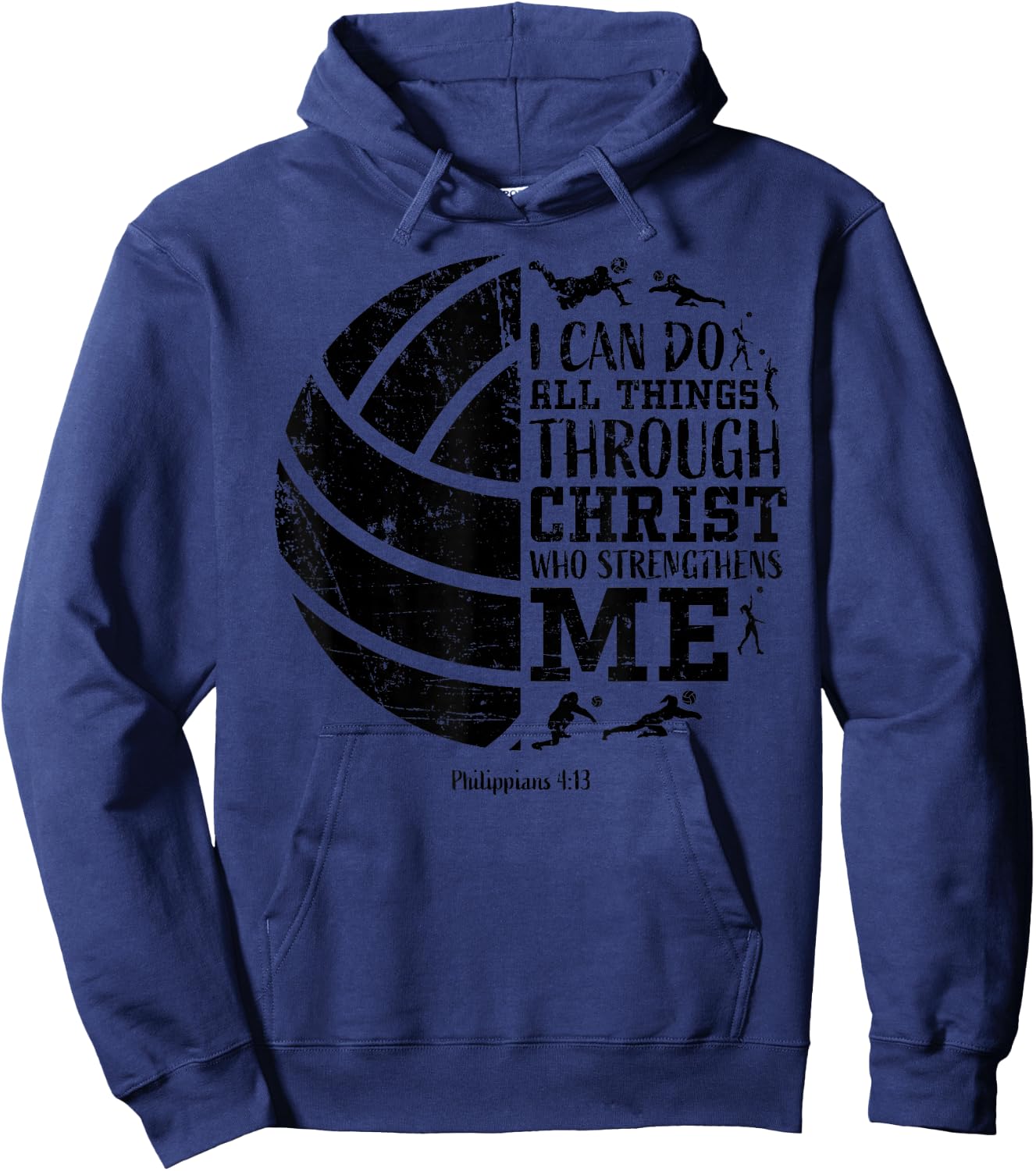 Christian Volleyball Philippians 4:13 Religious Faith Verse Hoodie - Hoodie | Navy