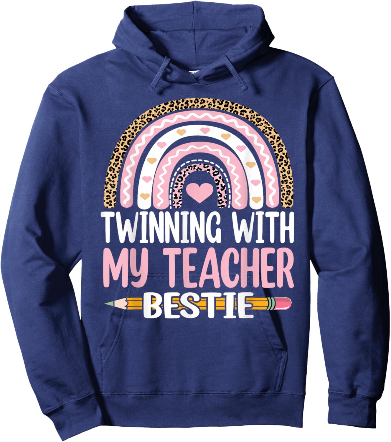 Twinning with my teacher bestie rainbow Matching teachers Women Kids Hoodie - Hoodie | Navy