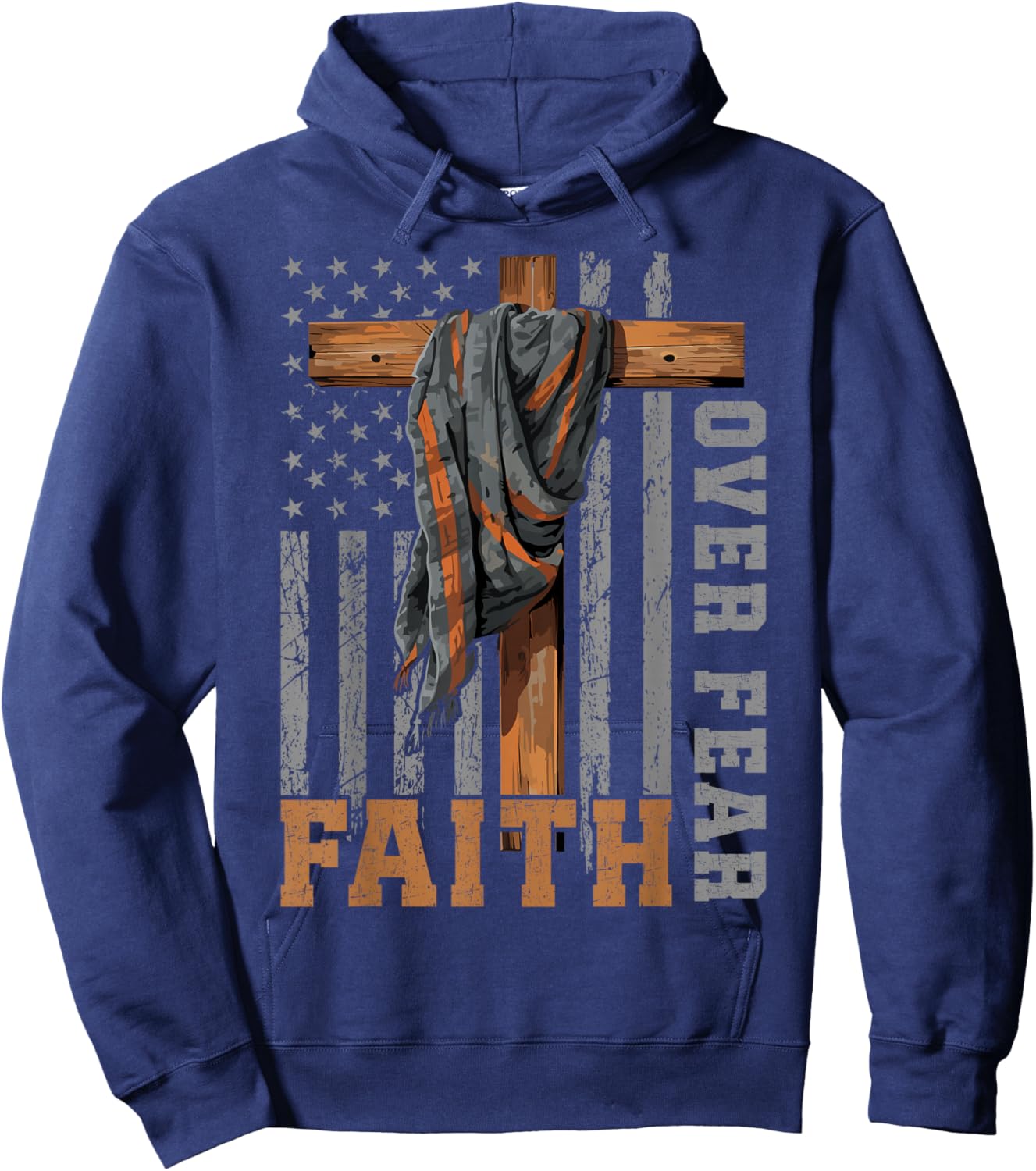 Faith Over Fear Christian Shirt USA Flag Patriotic American Hoodie - Hoodie | Navy