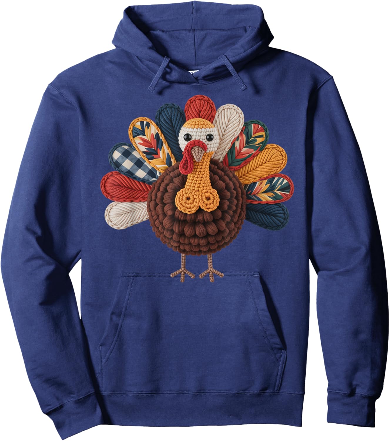 Crochet Turkey Thanksgiving Fall Cute Family Holiday Yarn Hoodie - Hoodie | Navy