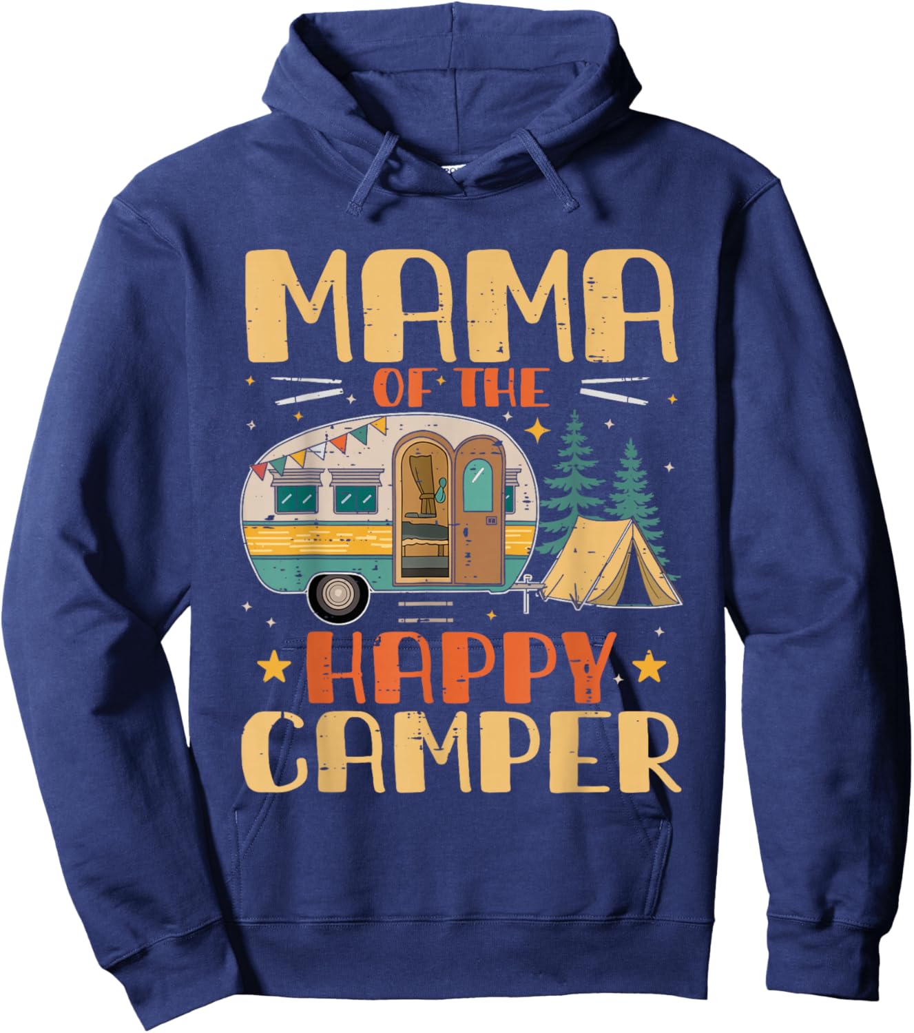 Mama of Happy Camper 1st Birthday Party Retro Mama Hoodie - Hoodie | Navy