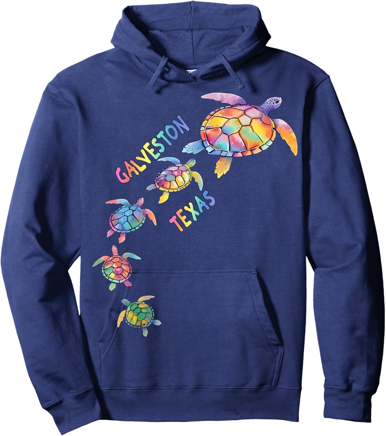 Galveston Texas Sea Turtle Lover Colorful GB Beach Vacation Hoodie - Hoodie | Navy