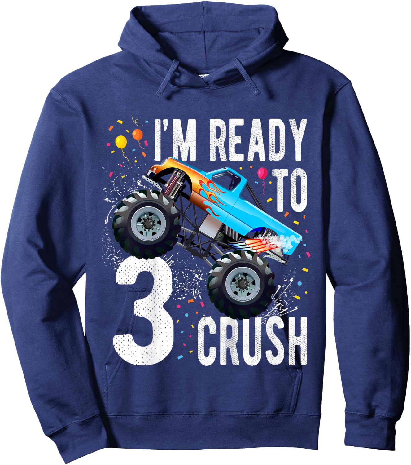 Kids 3rd Birthday Boy Monster Truck 3 Year Old Matching Family Hoodie - Hoodie | Navy