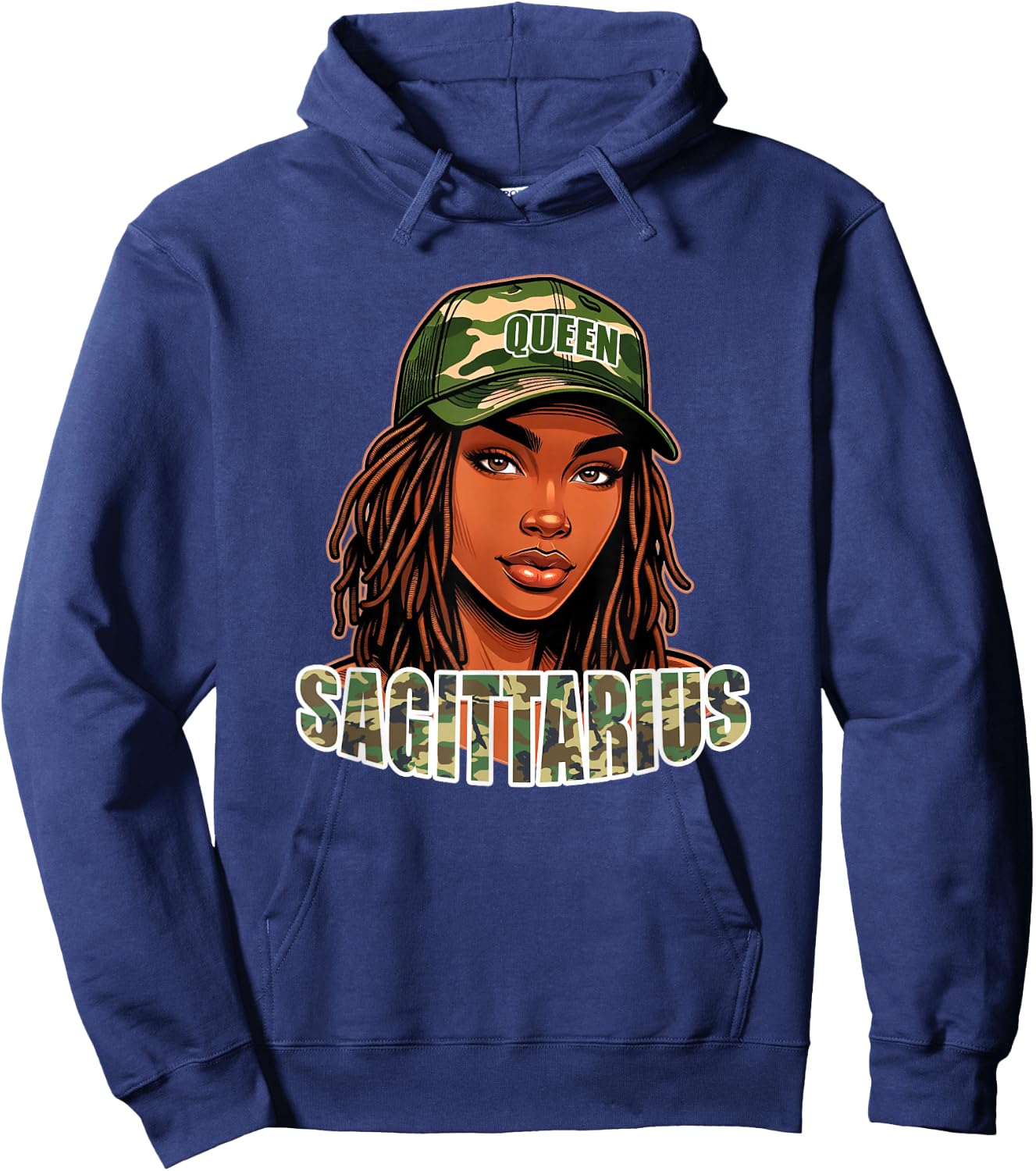 Sagittarius Queen Camo Hat Locs Birthday Black Woman Hoodie - Hoodie | Navy