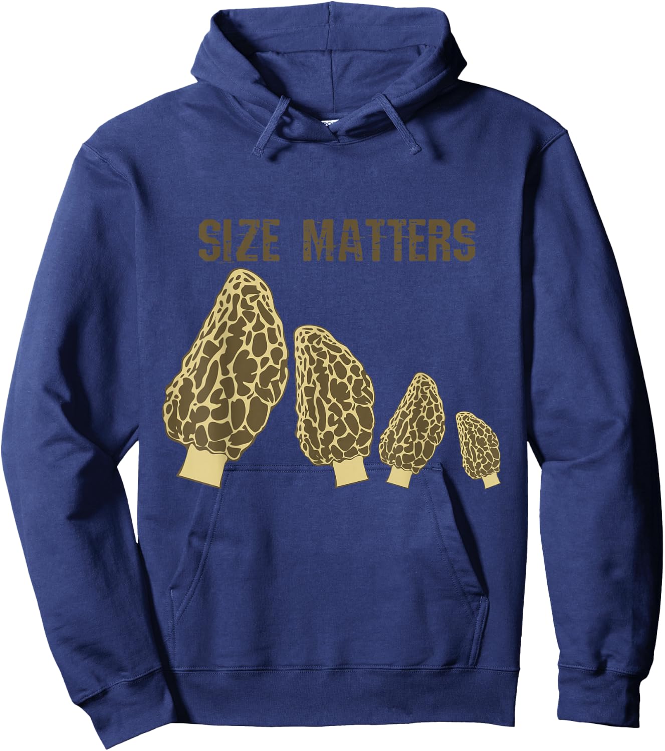 Size Matters Morel Mushroom - Black, , Short Sleeve, Modern Style, Letter Print, , Small Hoodie - Hoodie | Navy
