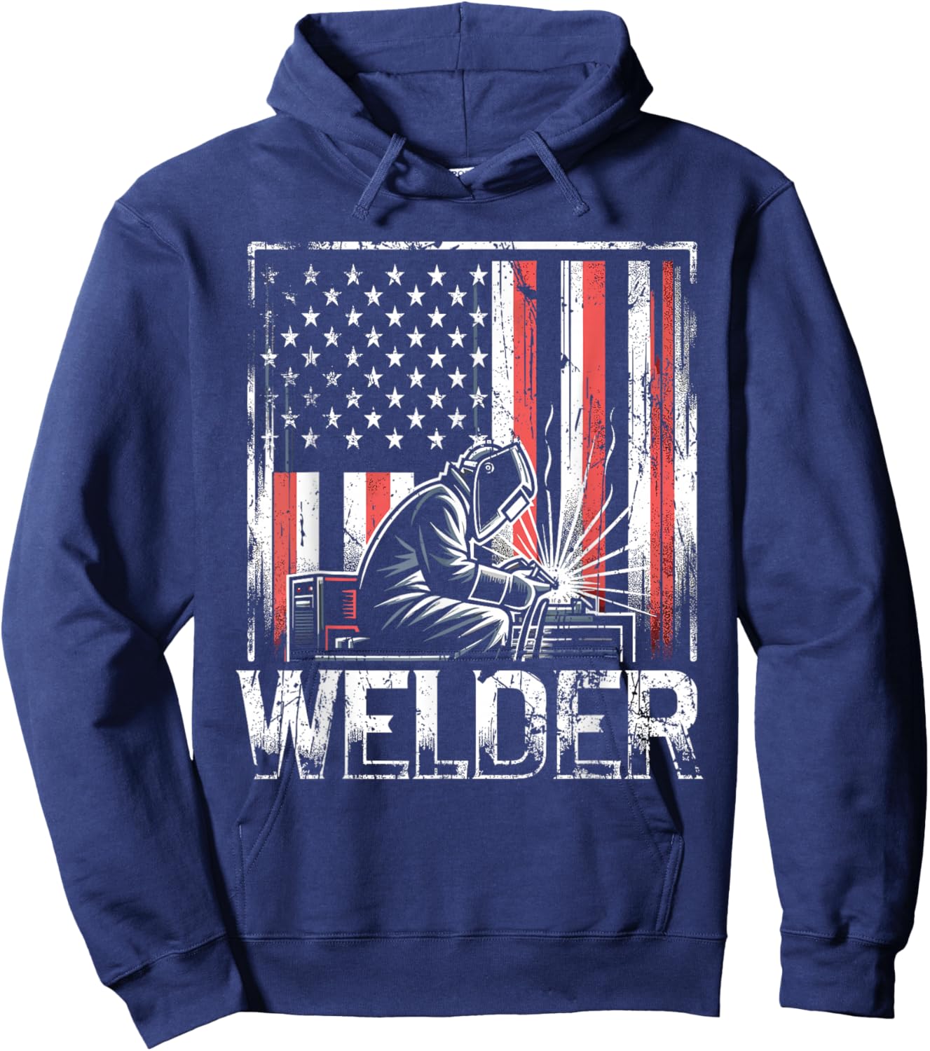 Welder American Flag USA Patriotic Welding Welder Hoodie - Hoodie | Navy