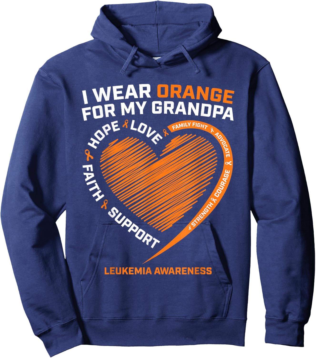 Kids Women I Wear Orange For My Grandpa Leukemia Awareness Hoodie - Hoodie | Navy