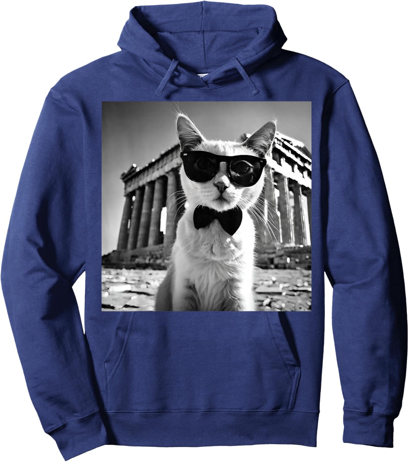 Funny Cat Wearing Sunglasses At The Parthenon Greece Hoodie - Hoodie | Navy