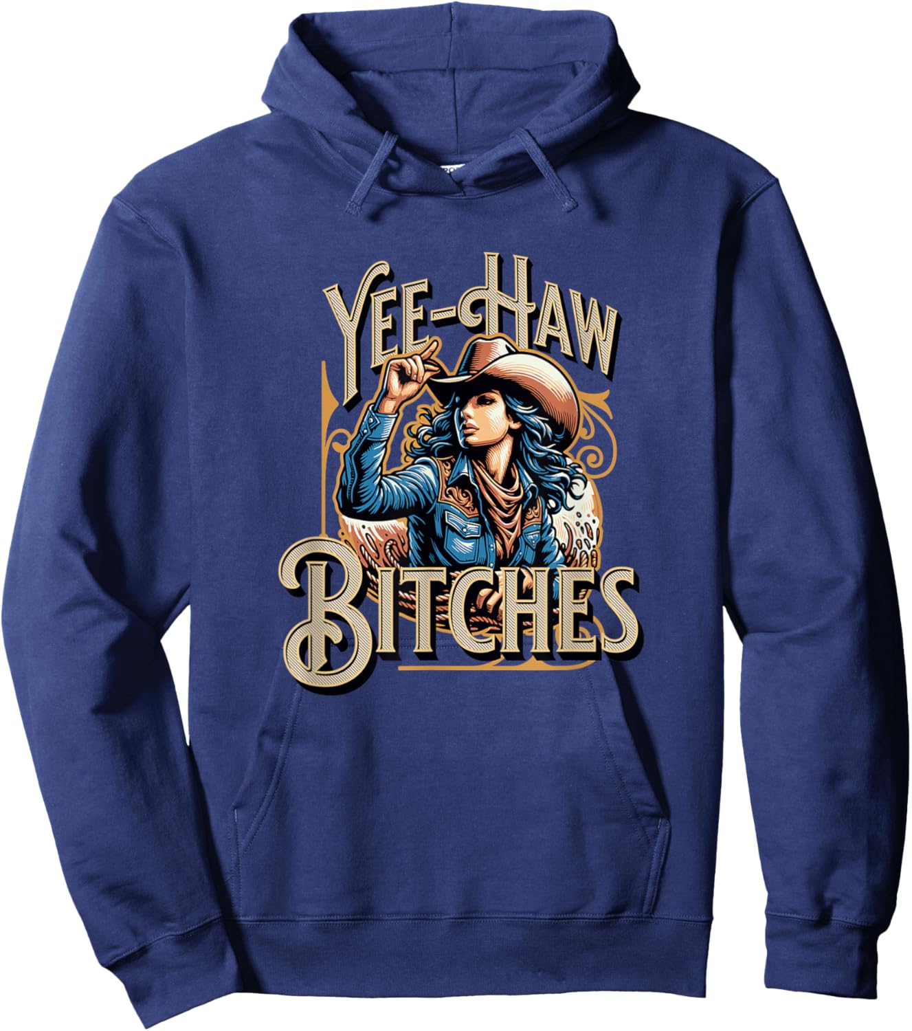 Retro Yee Haw Bitches Funny Yeehaw Western Country Cowgirl Hoodie - Hoodie | Navy