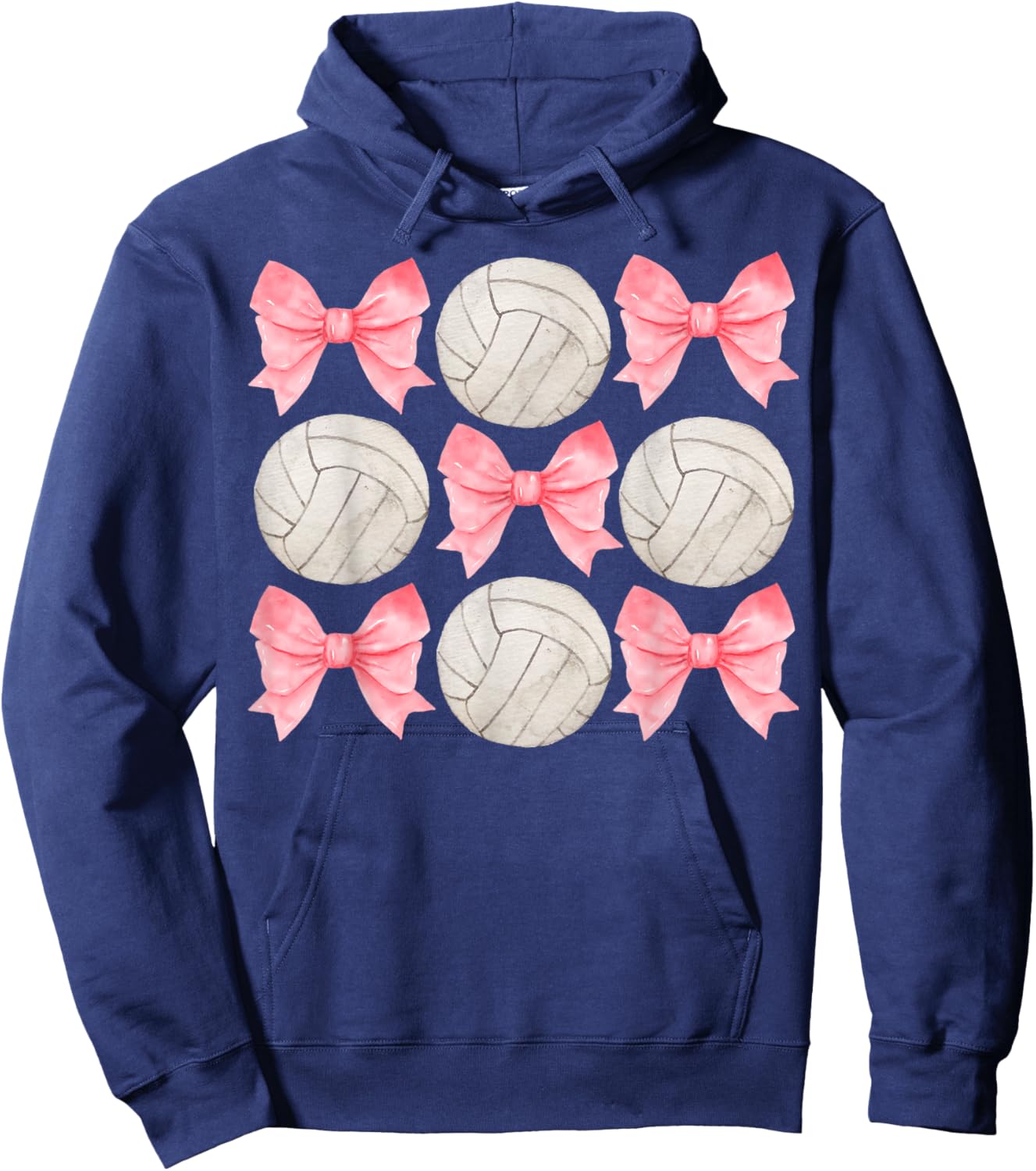 Volleyball Mom Sister Tween Teen Girl Girly Pink Bow Preppy Hoodie - Hoodie | Navy
