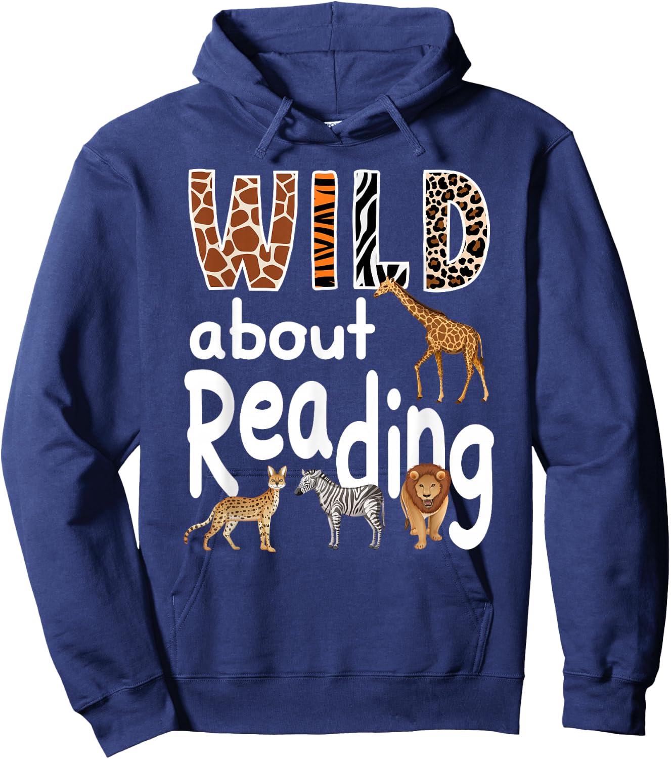 Zoo Animals Wild About Reading Books Reader Lover Librarian Hoodie - Hoodie | Navy
