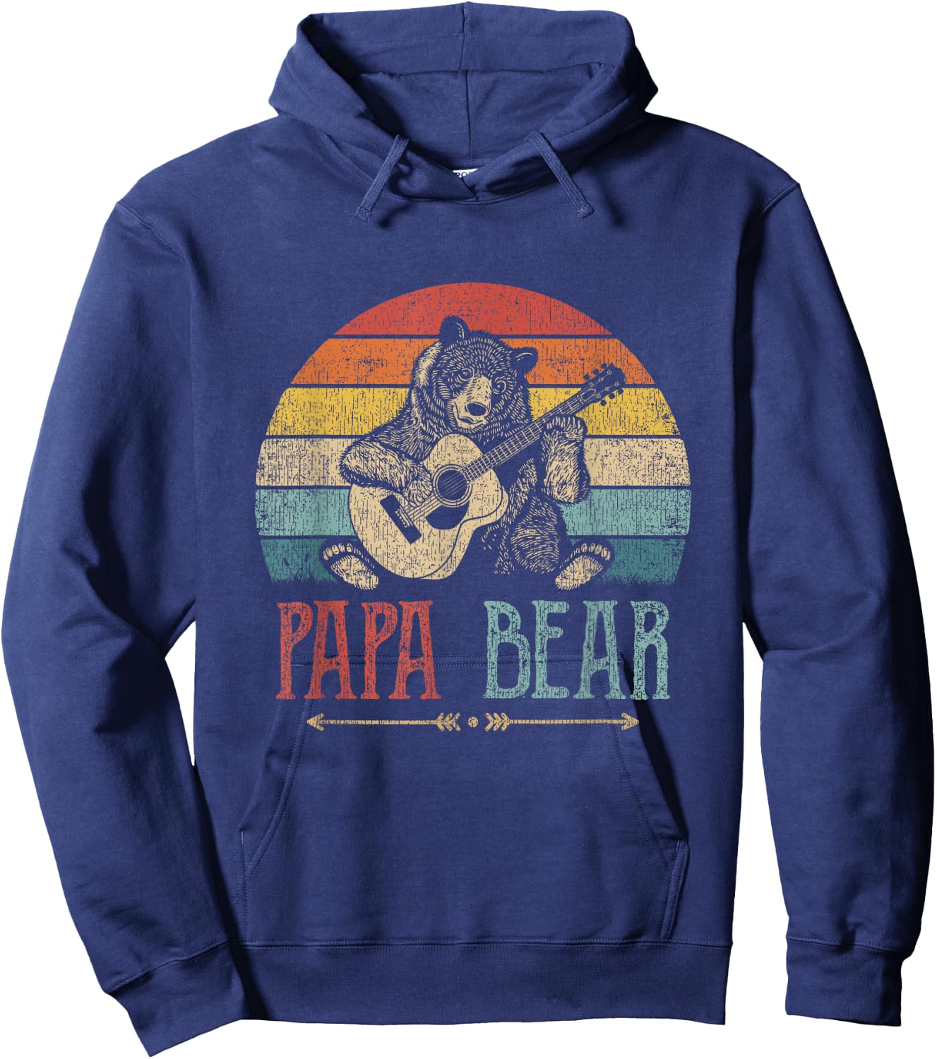 Cute Papa Bear Vintage Father's Day Retro Dad Guitar Hoodie - Hoodie | Navy