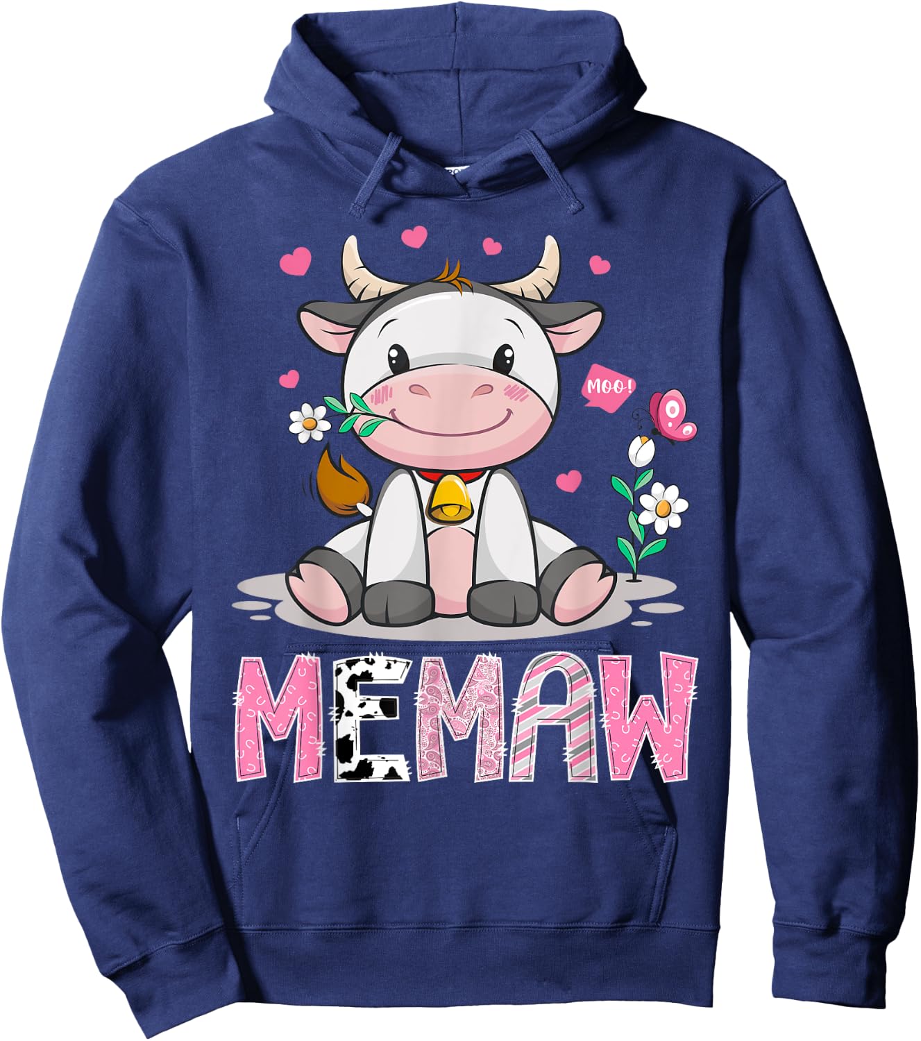 Memaw Cute Cow Moo Farmer Birthday Family Matching Hoodie - Hoodie | Navy