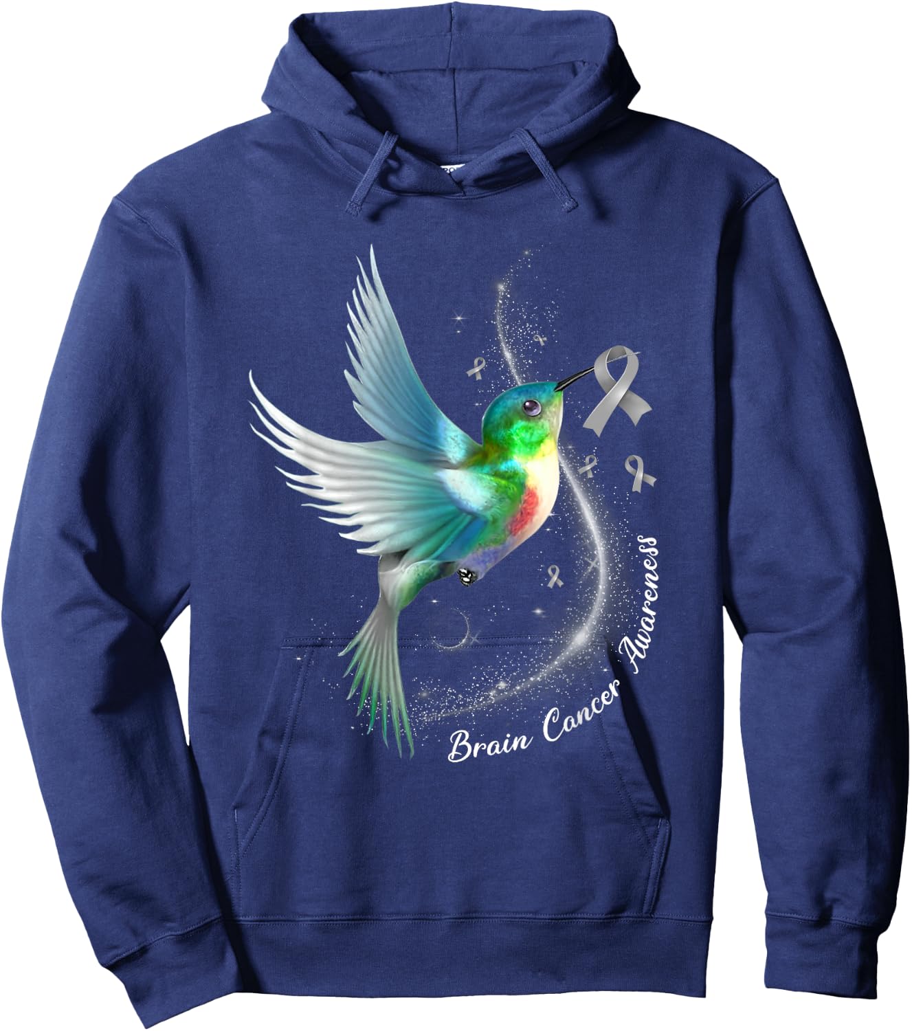Grey Ribbon Hummingbird Brain Cancer Awareness Month Hoodie - Hoodie | Navy