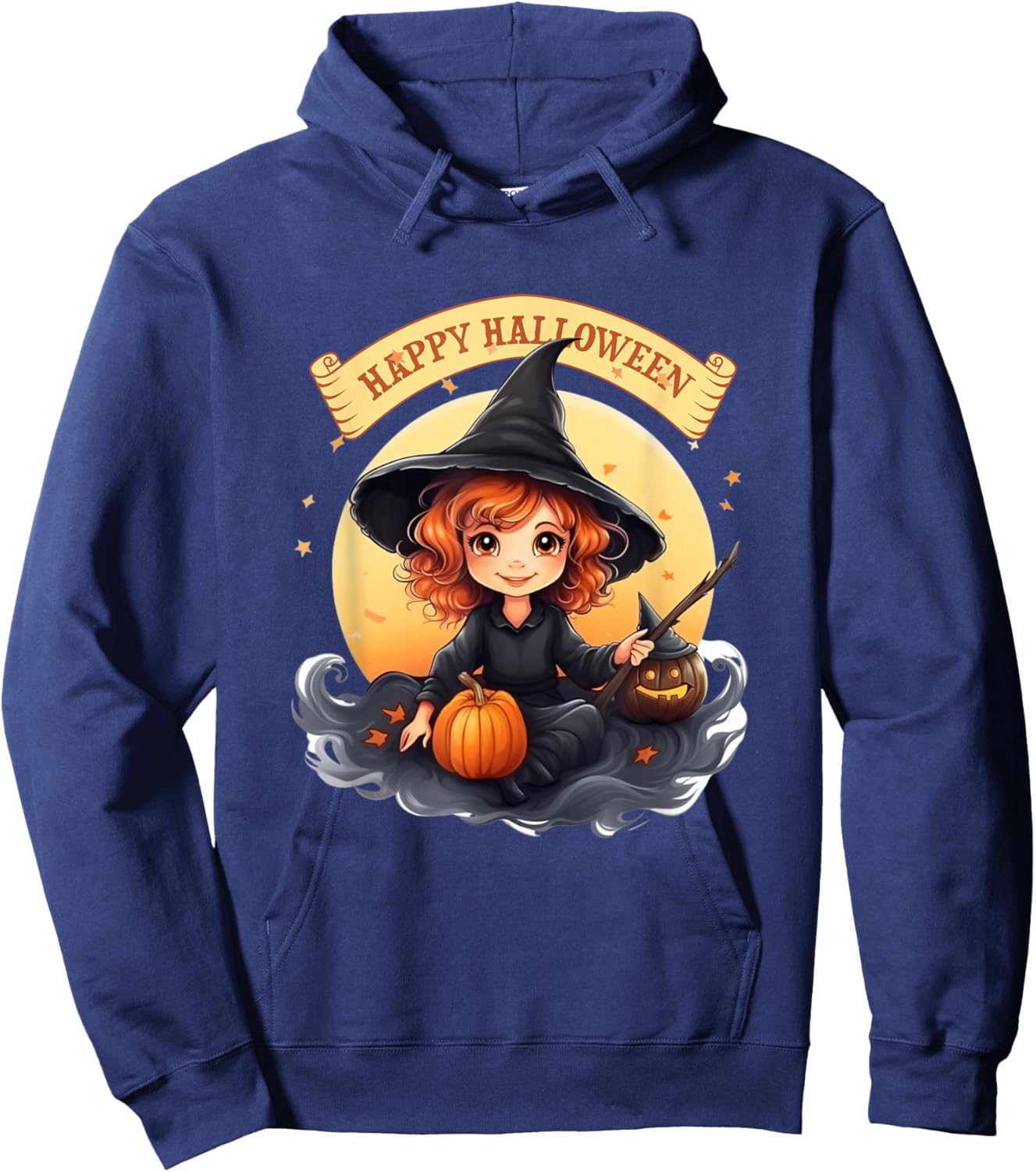 Children's Fashion - Halloween Cute Witch with Creepy Something Hoodie - Hoodie | Navy